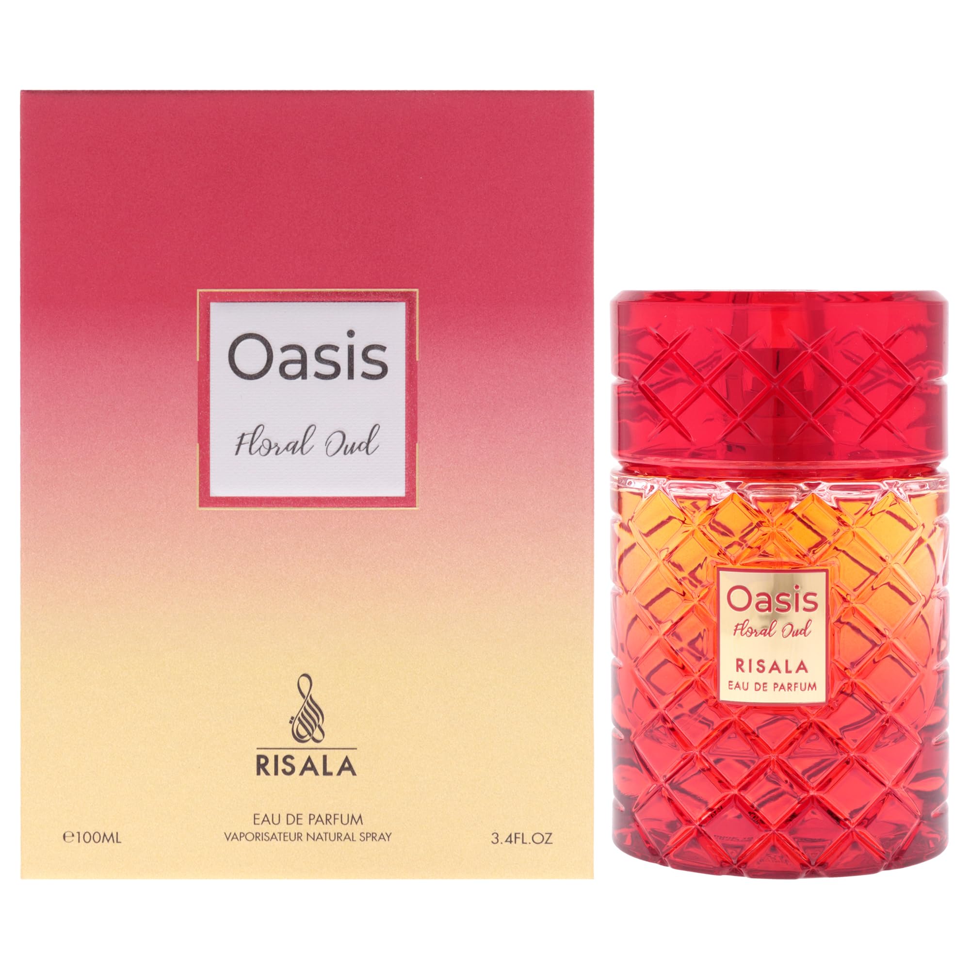 Risala Oasis Floral Oud Eau de Parfum for Women, Floral Fruity Oud Fragrance with Citrus Cherry Coffee and Vanilla, 3.4 oz Spray