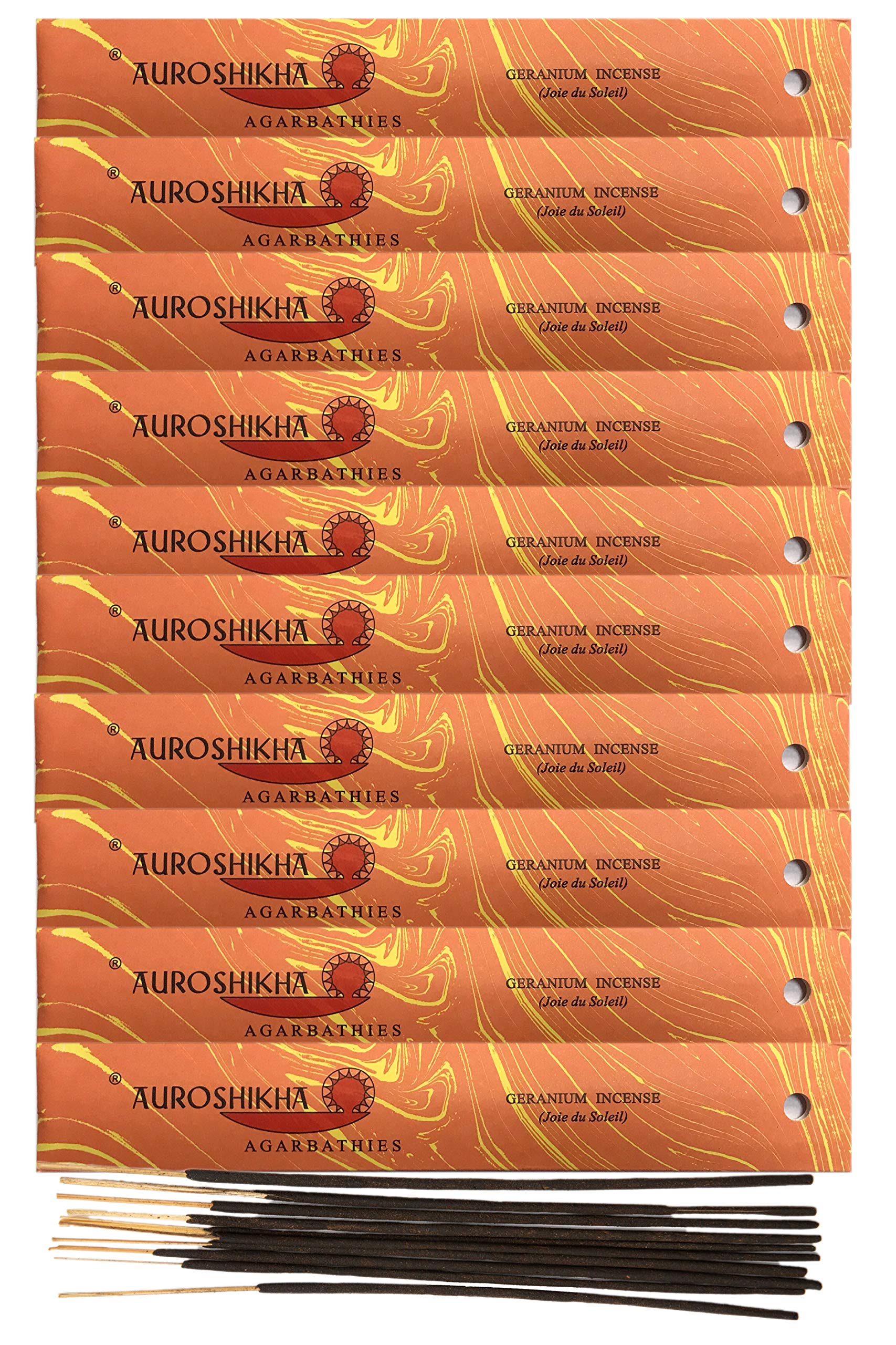 (Paquete de 10) Incienso de geranio Auroshikha 10 varillas