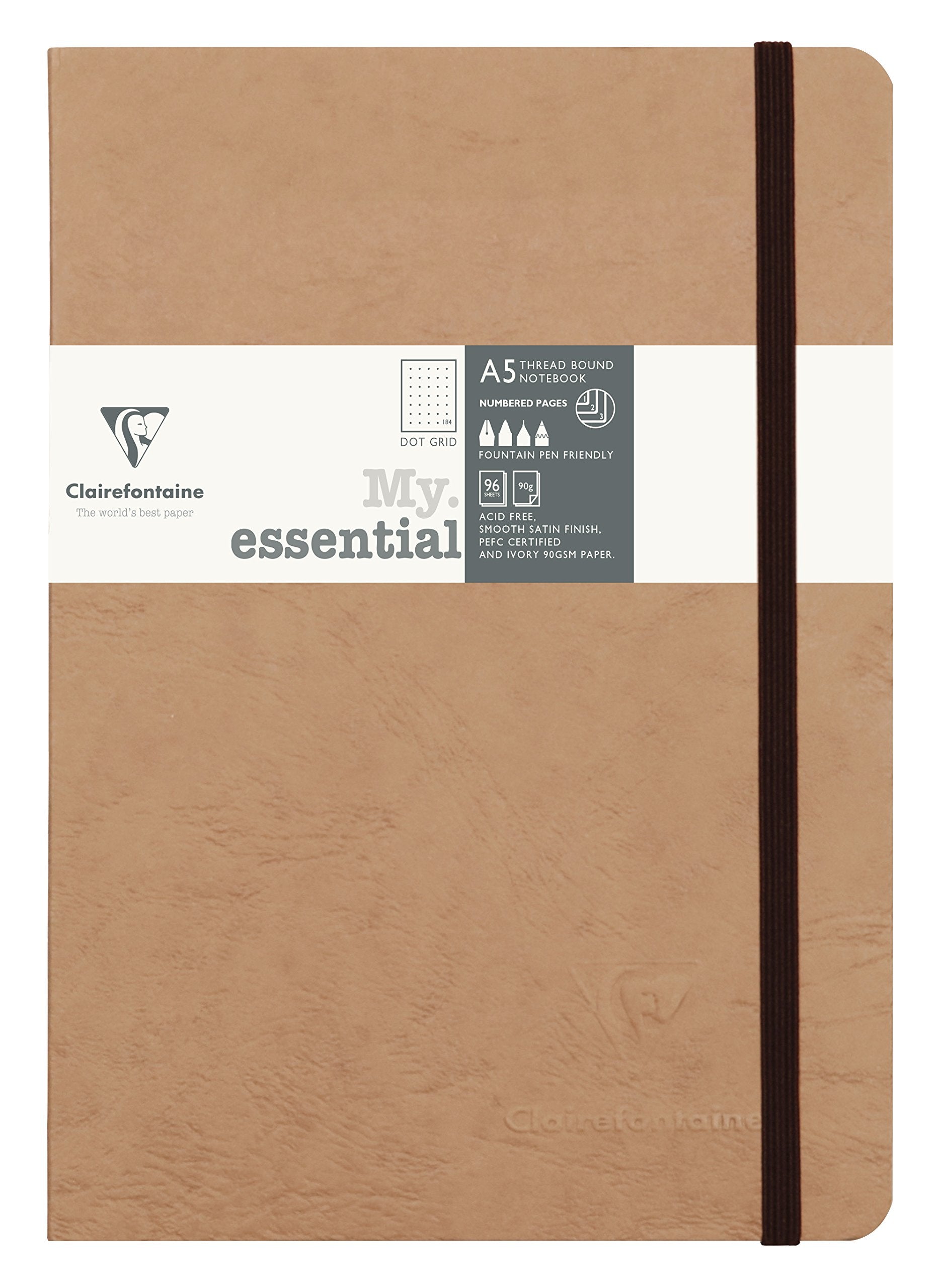 Cahier paginé relié Clairefontaine « My Essential » - Dot 96 feuilles - 6 x 8 1/4 - Tan