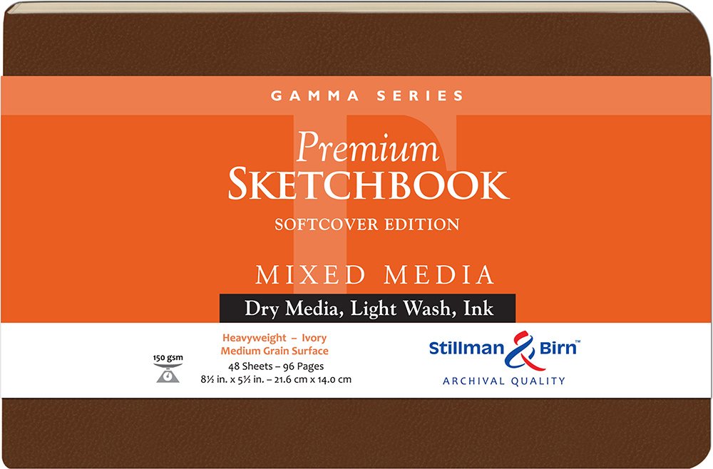 Cuaderno de bocetos de tapa blanda de la serie Gamma de Stillman & Birn, formato horizontal, 8 x 5, papel marfil de 150 g/m²