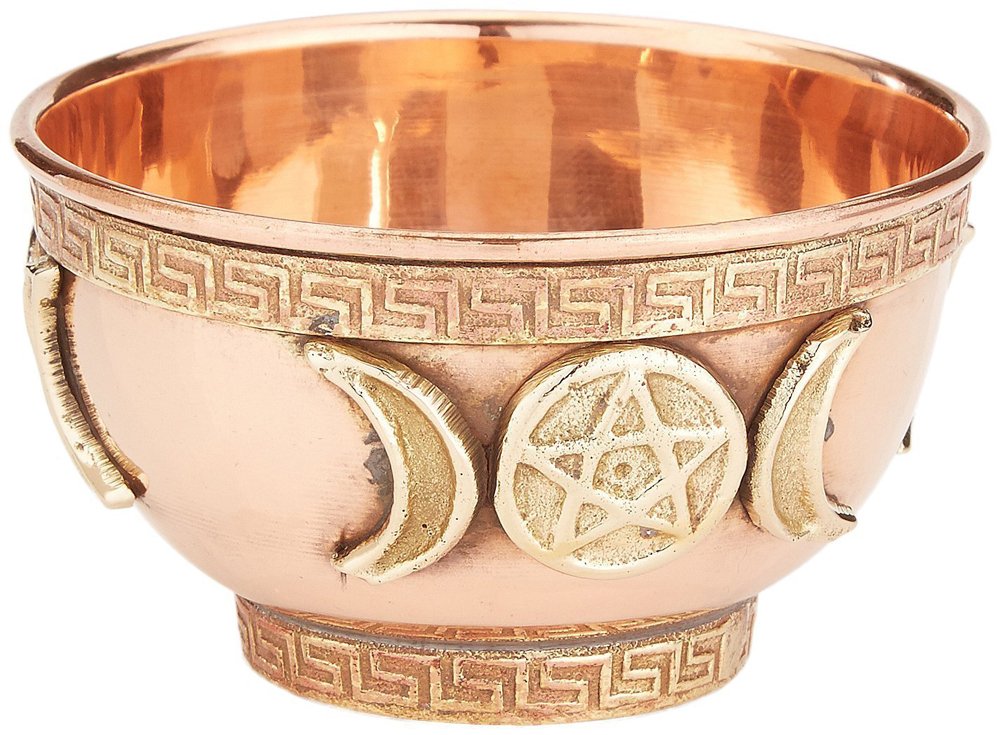 Cuenco de ofrenda de cobre con pentáculo de triple luna de 3", ideal para uso en altar, uso ritual, quemador de incienso, cuenco para limpiar, cuenco de decoración, cuenco de ofrenda - New Age Imports, Inc.