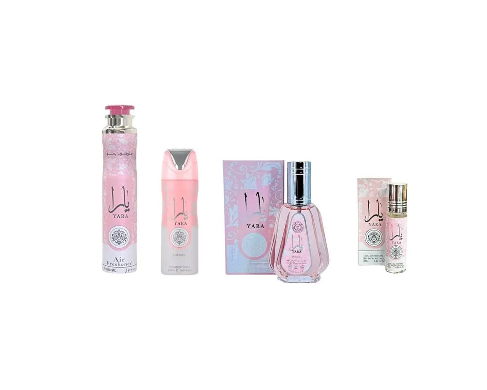 Lattafa | 4pc Yara Set | Perfume+Air Freshener+Body Spray+Concentrated Oil