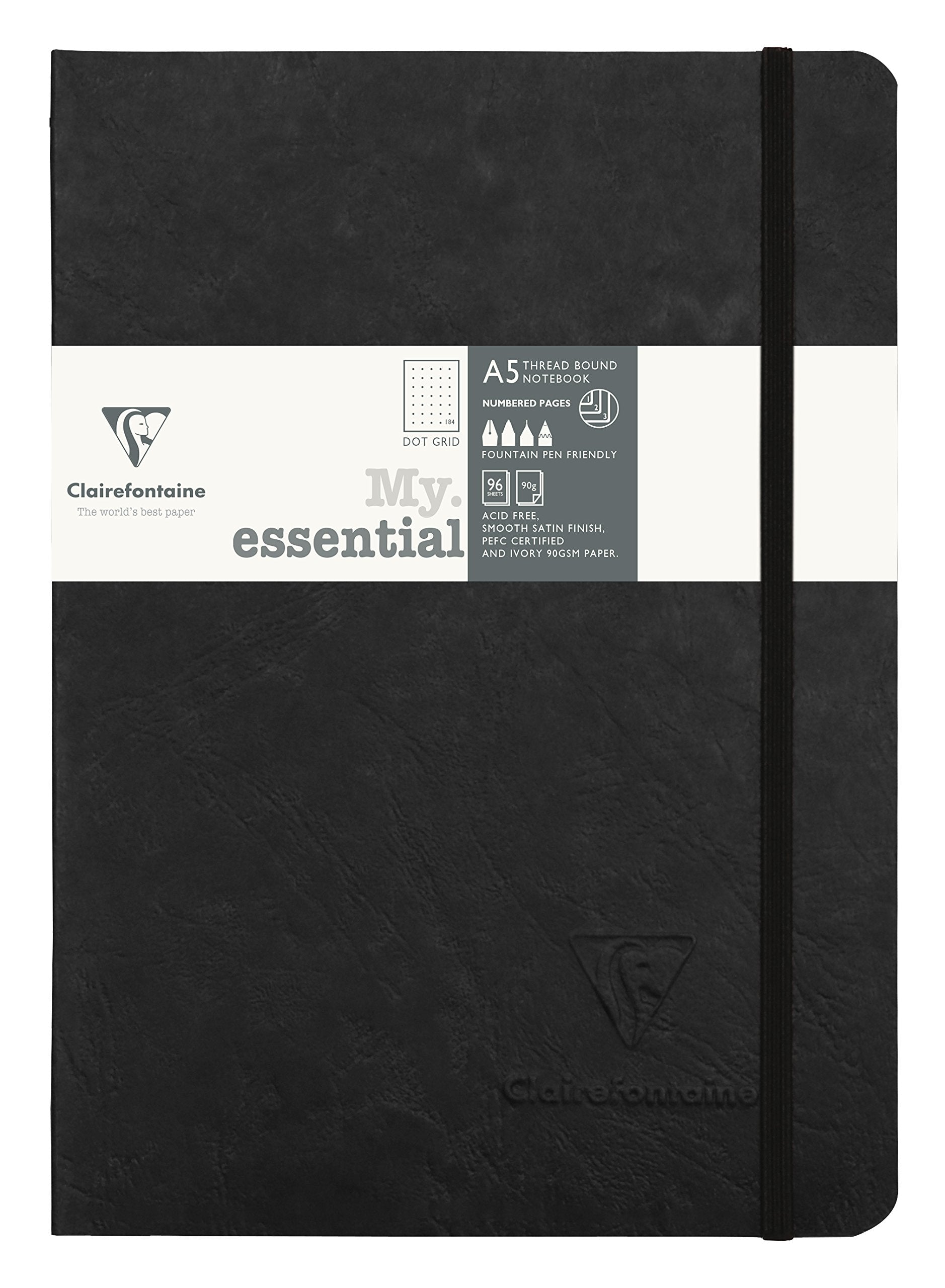 Cuaderno encuadernado con páginas "My Essential" de Clairefontaine, 96 hojas con puntos, 6 x 8 1/4, color negro