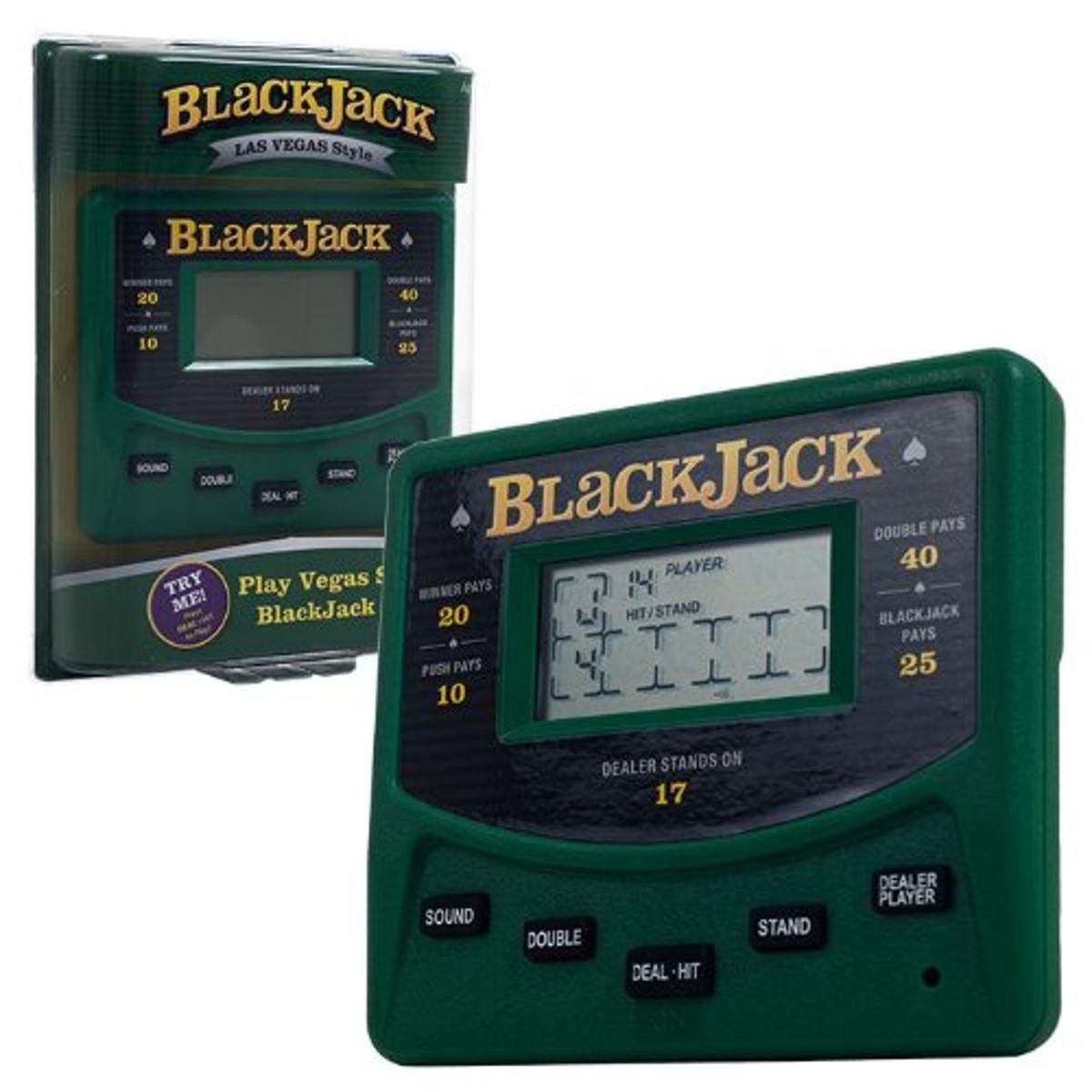 Juego de blackjack electrónico portátil estilo Las Vegas de Trademark Poker, negro/verde, 0,625" de largo x 3,875" de ancho x 3,375" de alto (10-CB1001)