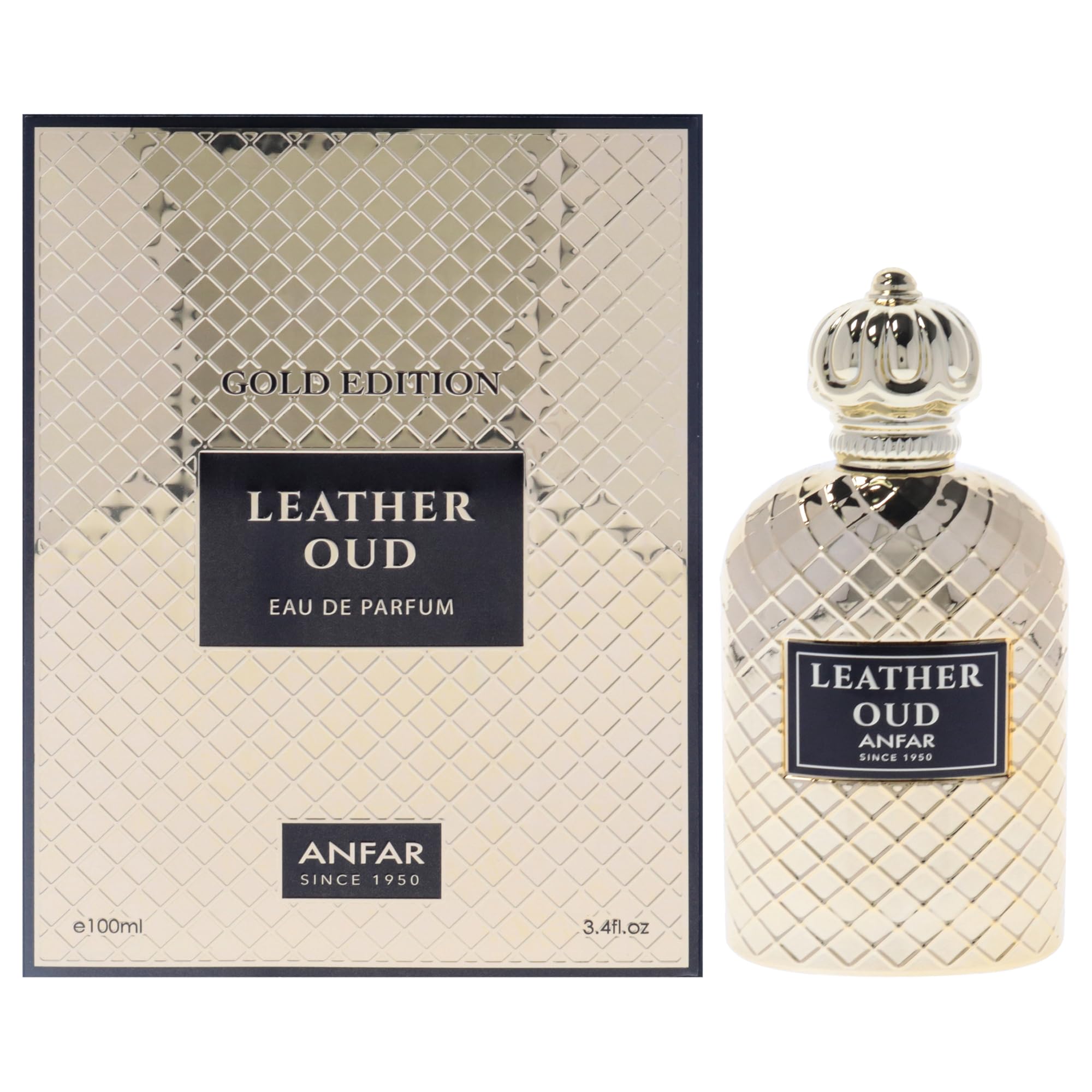 Anfar Leather Oud Gold Edition Eau de Parfum for Men Woody Aromatic Leather Oud Fragrance 3.4 oz Spray