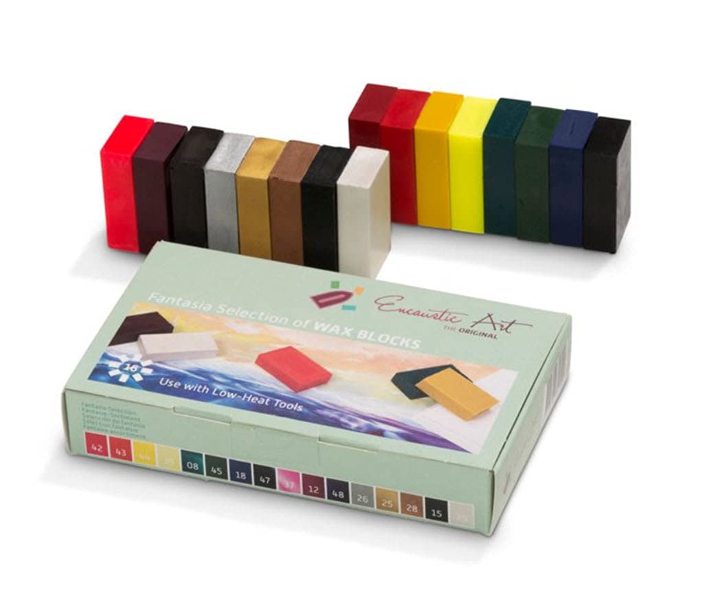 Encáustica Art The Original - FANTASIA SELECTION - Juego de 16 colores en bloque de cera encáustica - Cera de abejas para suministros de arte encáustico - No tóxica, hecha a mano en Alemania