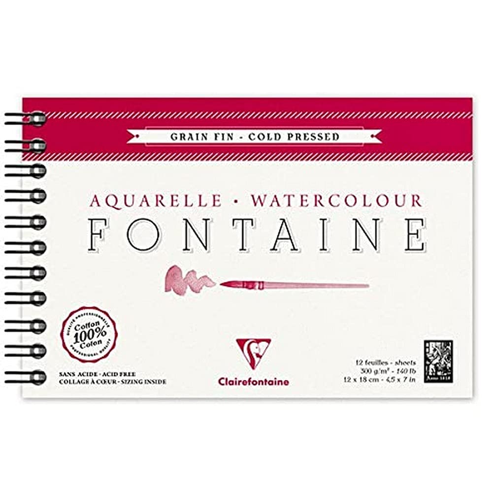 Aquarelle Clairefontaine Fontaine Pressée à Froid 300g - Reliure spirale 12 feuilles - 4 3/4 x 7
