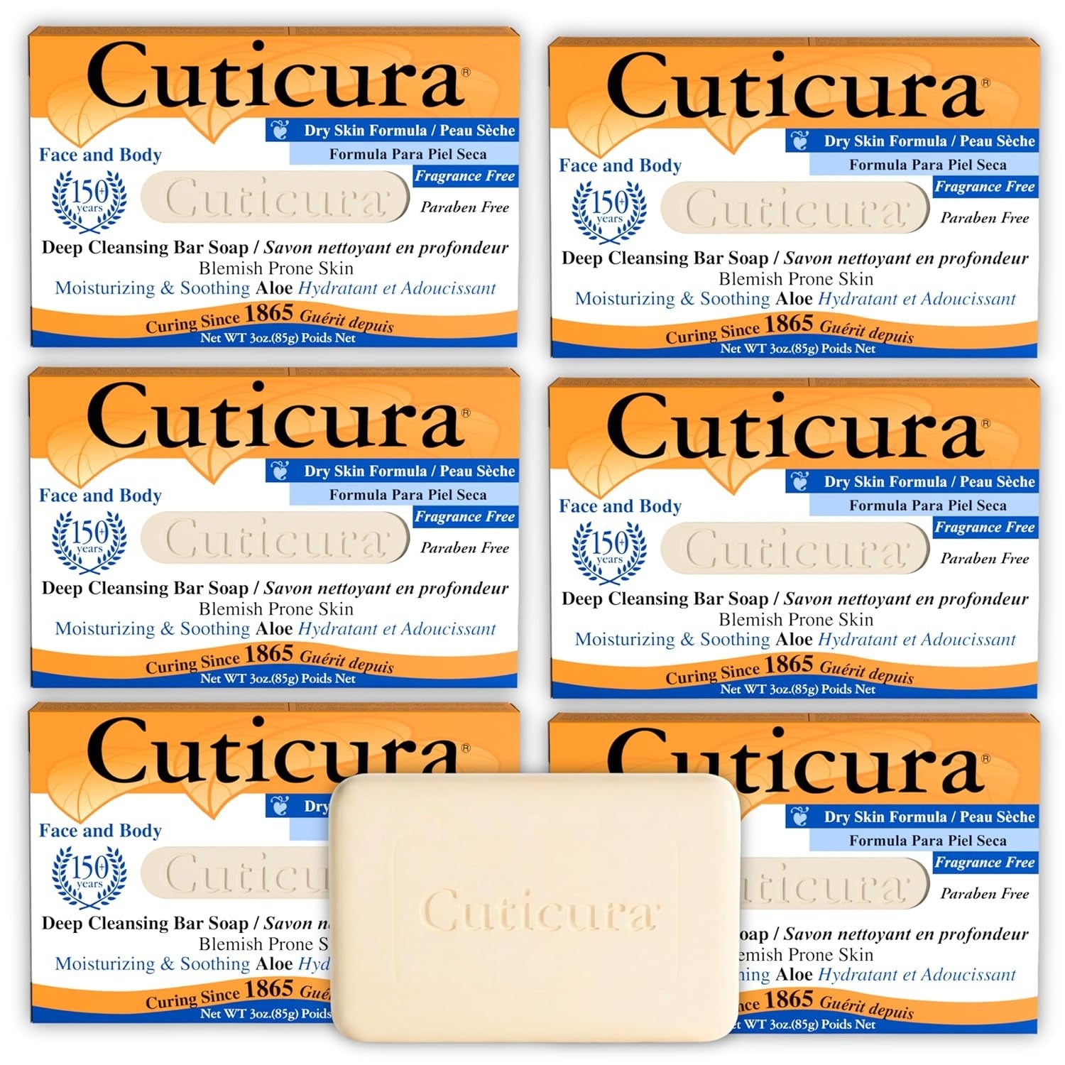 Cuticura Deep Cleansing Face and Body Soap - Dry Skin Formula for Blemish-Prone Skin 3 Oz (6-Pack)