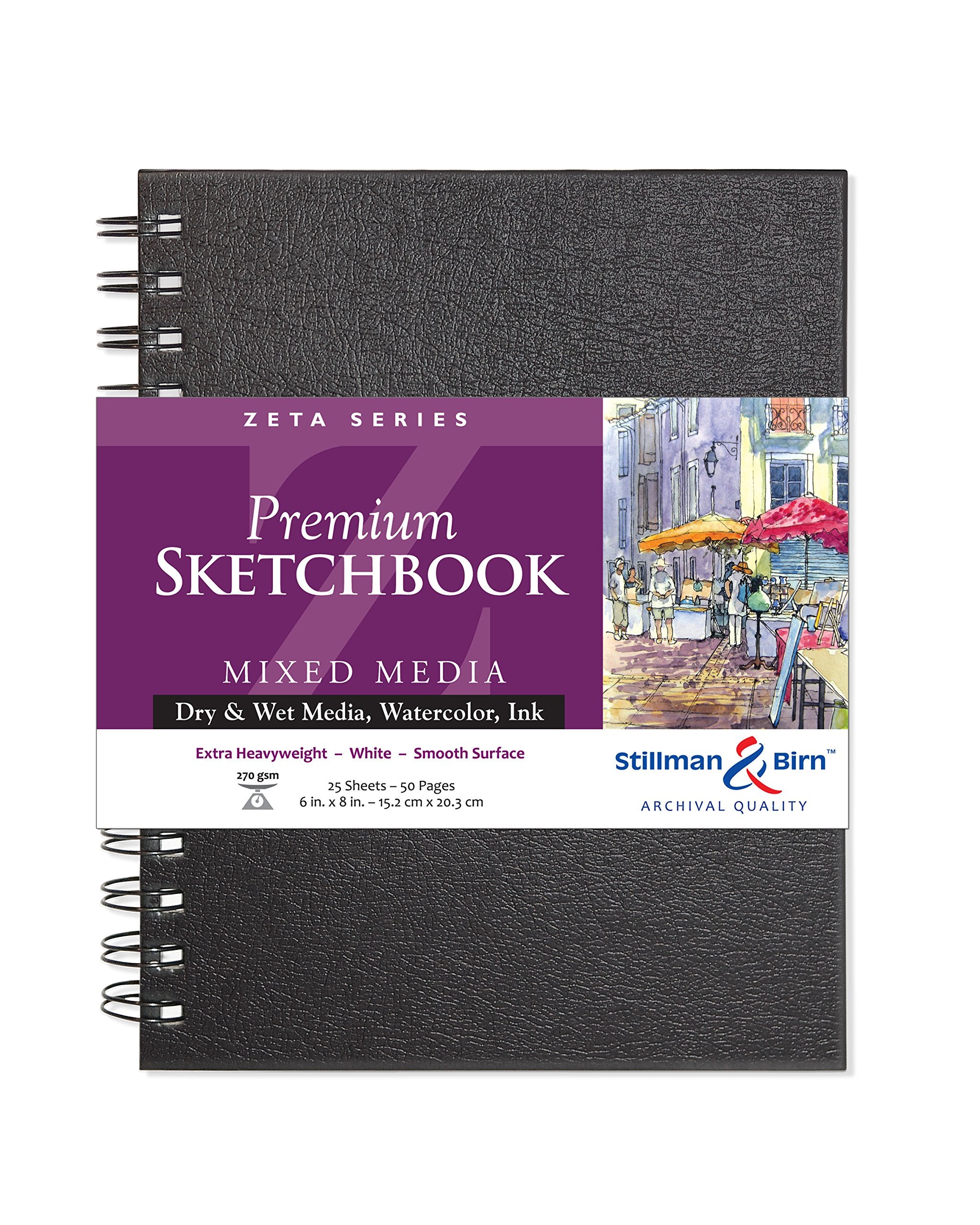 Cuaderno de bocetos de espiral Stillman & Birn Zeta Series, tamaño vertical, 6 x 8 pulgadas, papel blanco de 270 g/m²