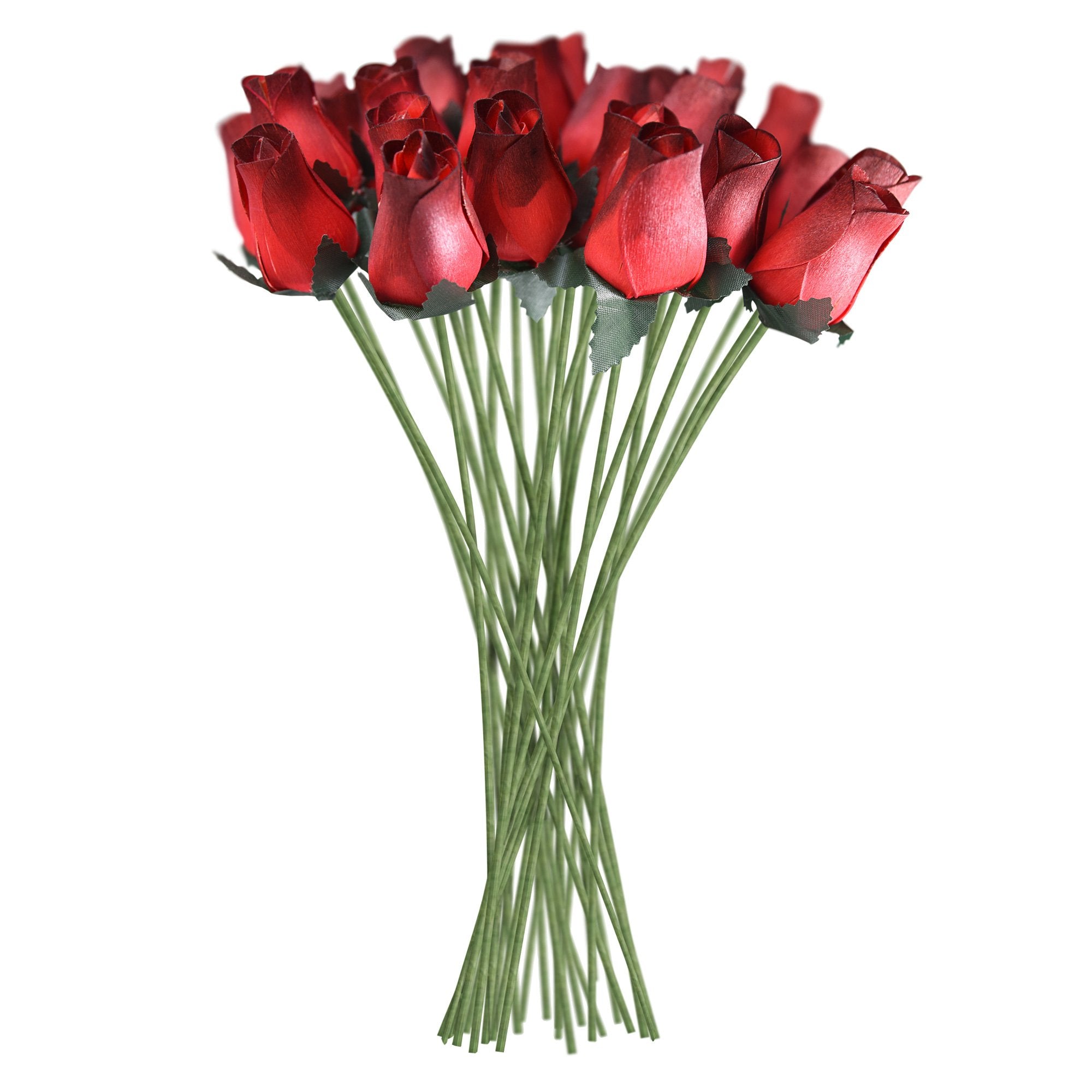 Rosas de madera realistas de color rojo, 32 unidades