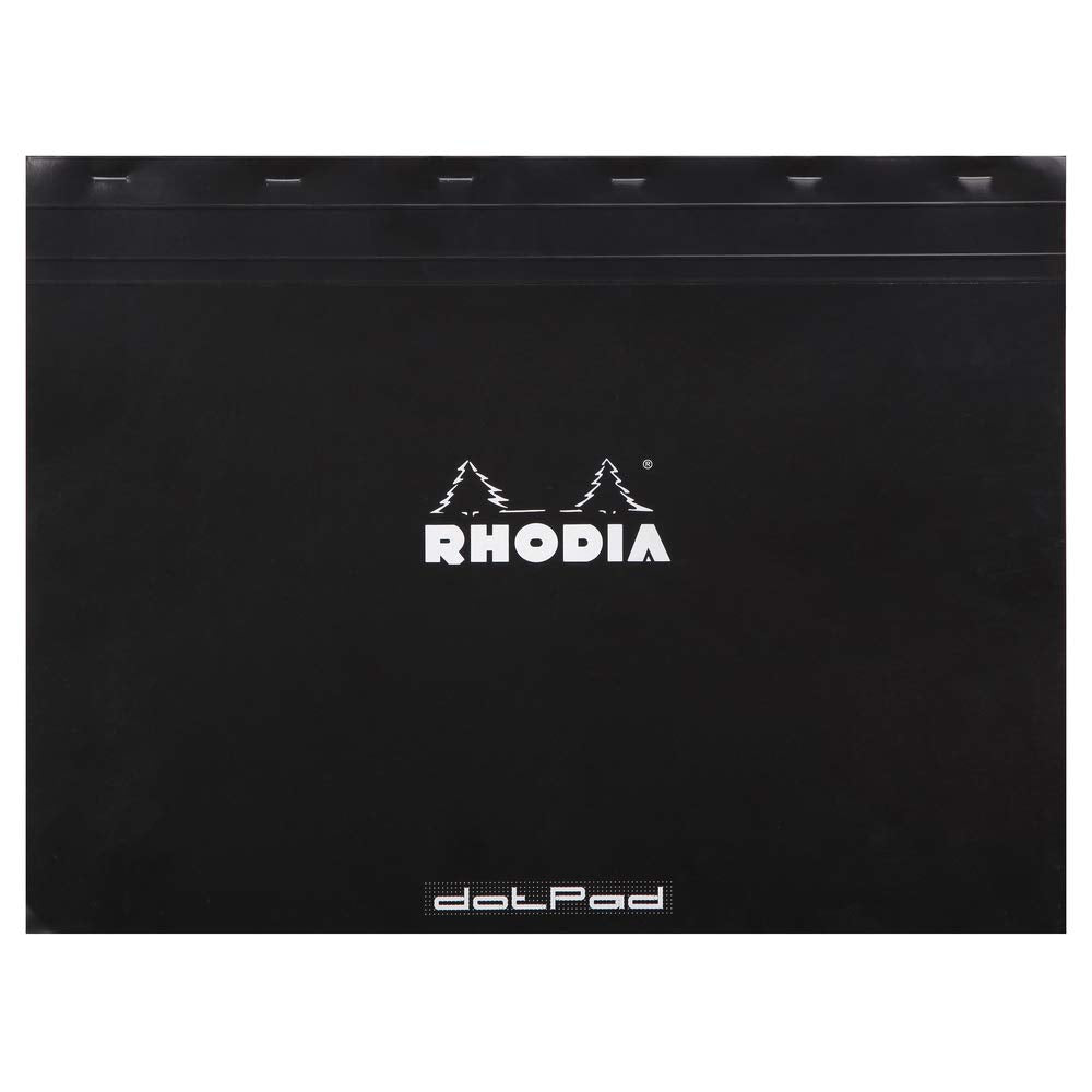 Bloc de notas Rhodia con grapas, cuadrícula de puntos, 80 hojas, 16 1/2 x 12 1/2, tapa negra