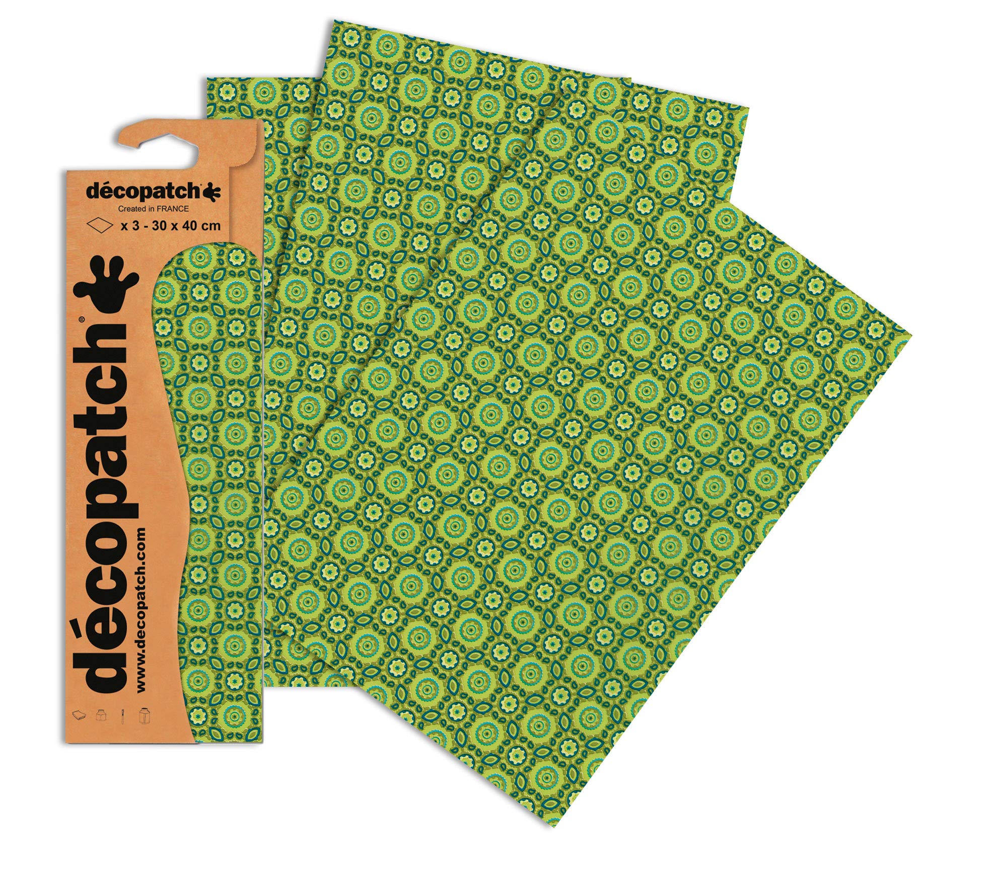 Decopatch Papers - Pack of 3 sheets - 11 3/4 x 15 3/4 - Green Provincial