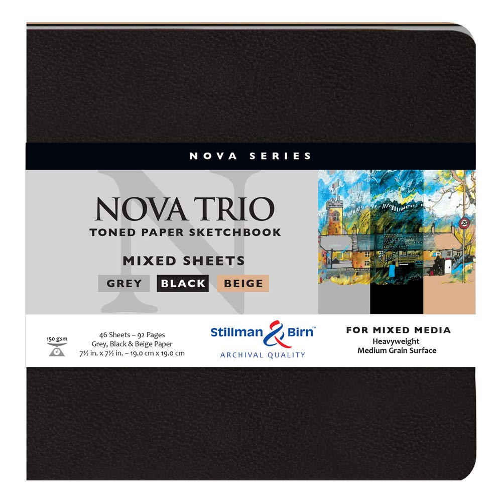 Cuaderno de bocetos de tapa blanda Stillman & Birn Nova Trio Series, cuadrado, 7 x 7, papel beige, gris y negro de 150 g/m²