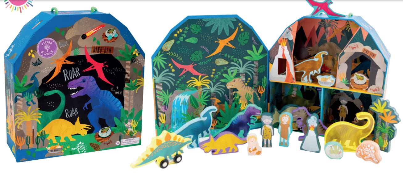 Caja de juegos para niños Floss & Rock Dino, 18 piezas de madera, 11,2 pulgadas