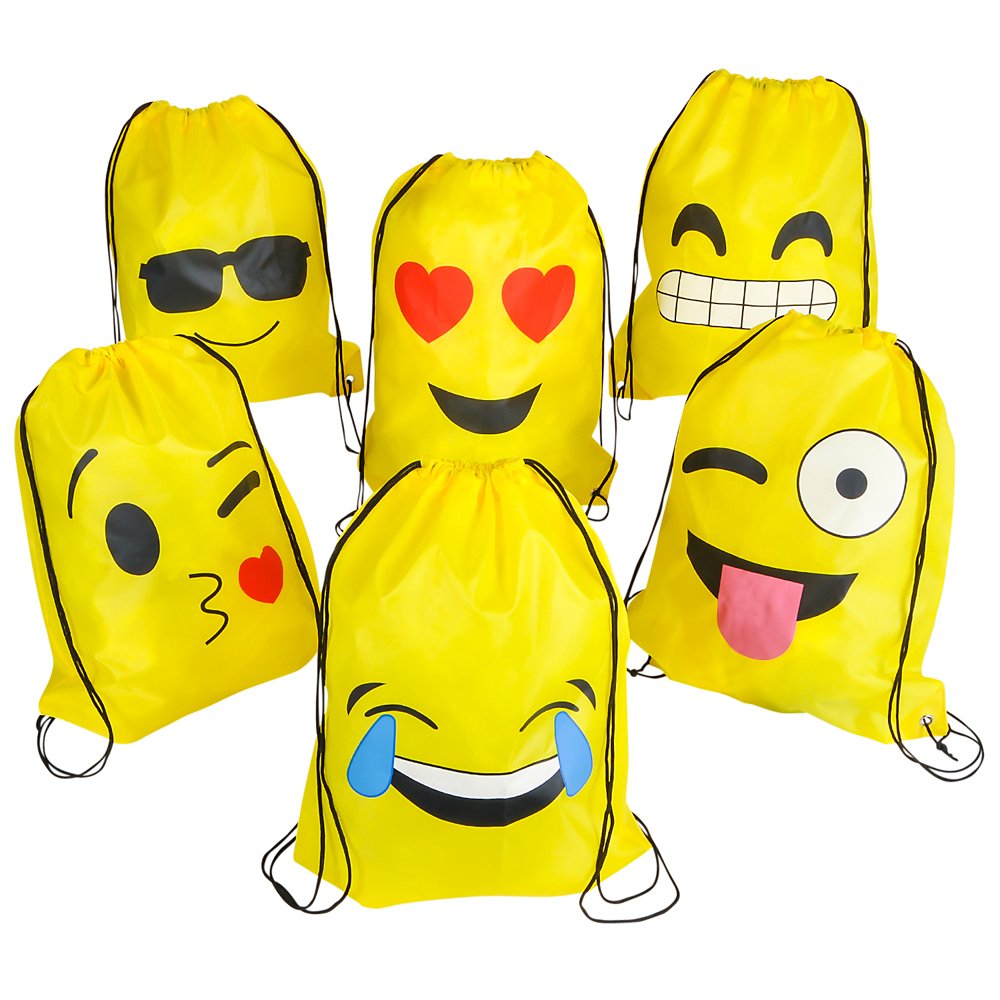 Mochila con cordón con diseño de emoticonos de 16" x 13", paquete de 12 unidades