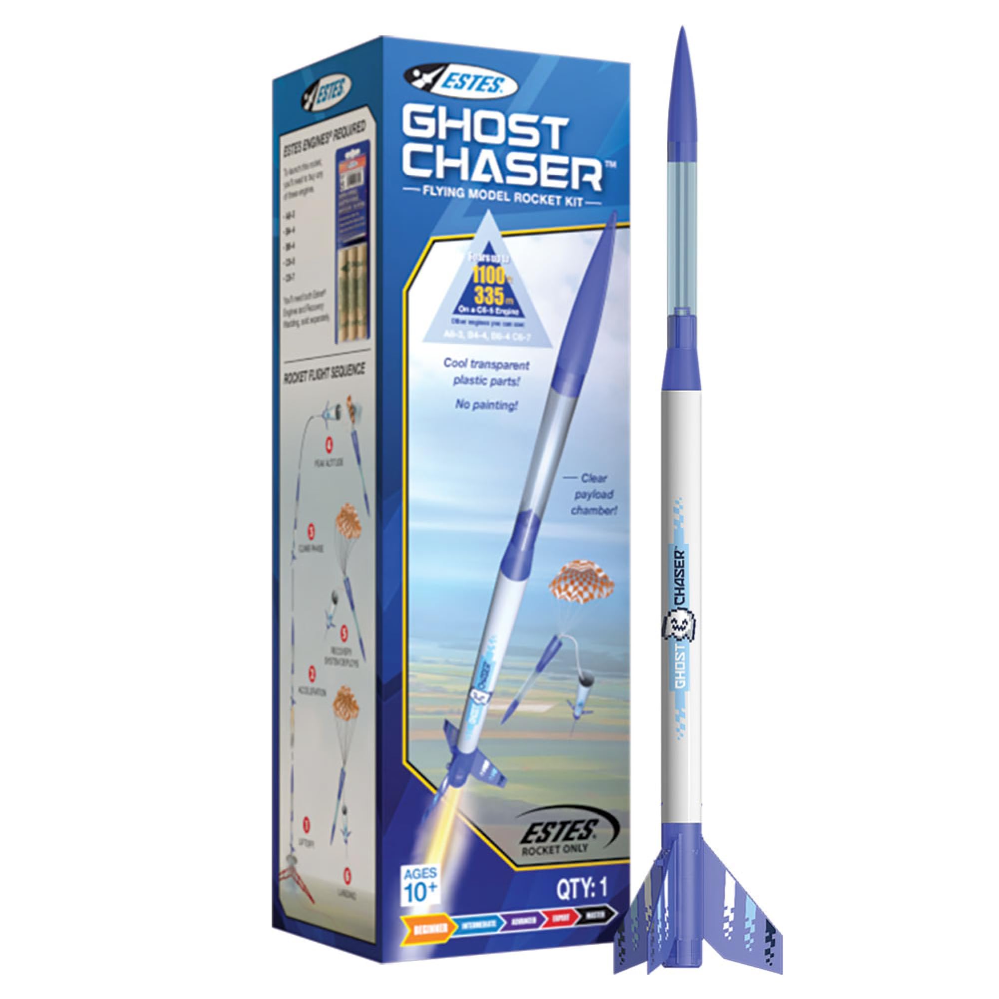 Estes 7300 Ghost Chaser Rocket-Building Kit, Beginner Flying-Rocket Model Kits, Snap-Together Design