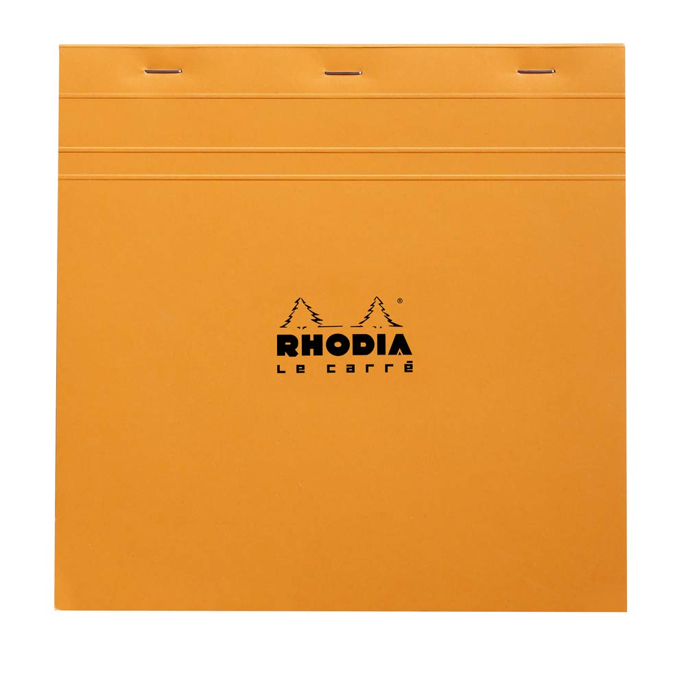 Bloc de notas Rhodia con grapas, cuadriculado, 80 hojas, 8 1/4 x 8 1/4, tapa naranja