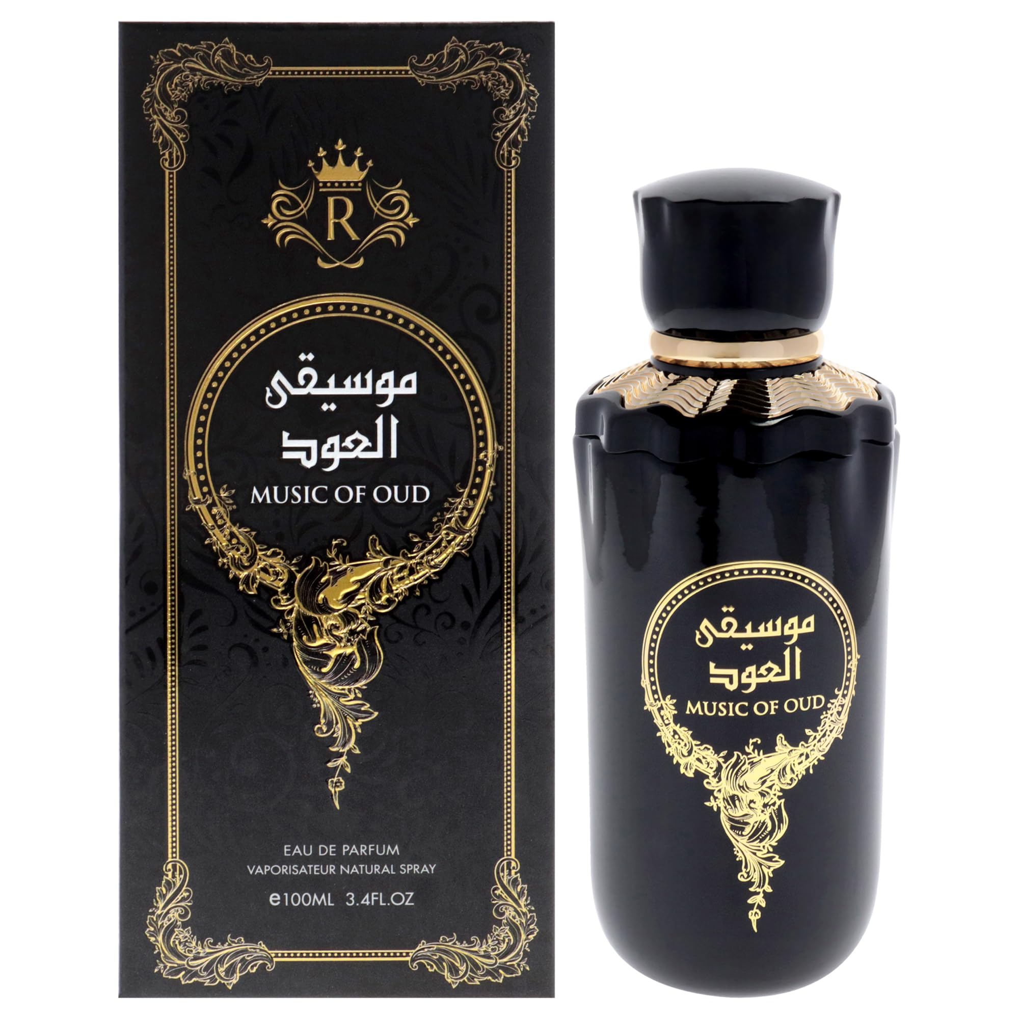 Risala Music of Oud Eau de Parfum for Men, Woody Floral Leather Oud Fragrance with Saffron Amber and Incense, 3.4 oz Spray