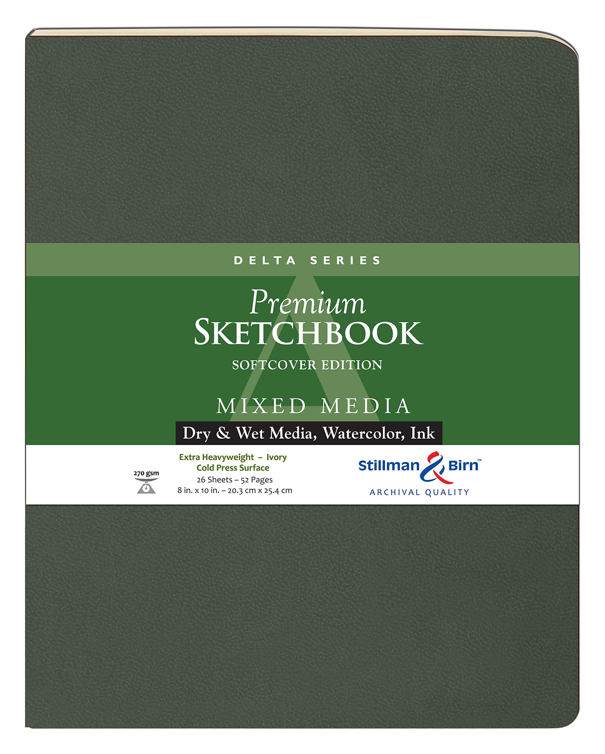 Serie Delta de Stillman & Birn: cuaderno de bocetos de tapa blanda, formato vertical, 8 x 10, papel marfil de 270 g/m²