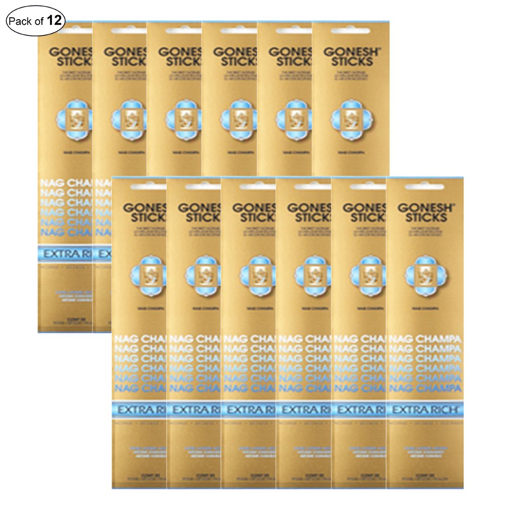 Incienso Gonesh Extra Rich - Nag Champa (20 varillas en 1 paquete) (paquete de 12)