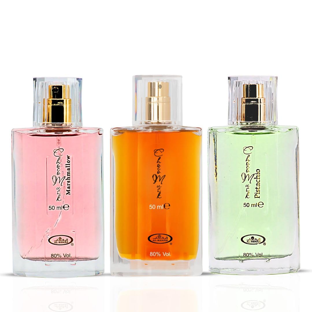 Al Rehab Choco Musk Perfumes - Original, Marshmallow & Pistachio EDP Sprays 1.65 Fl Oz