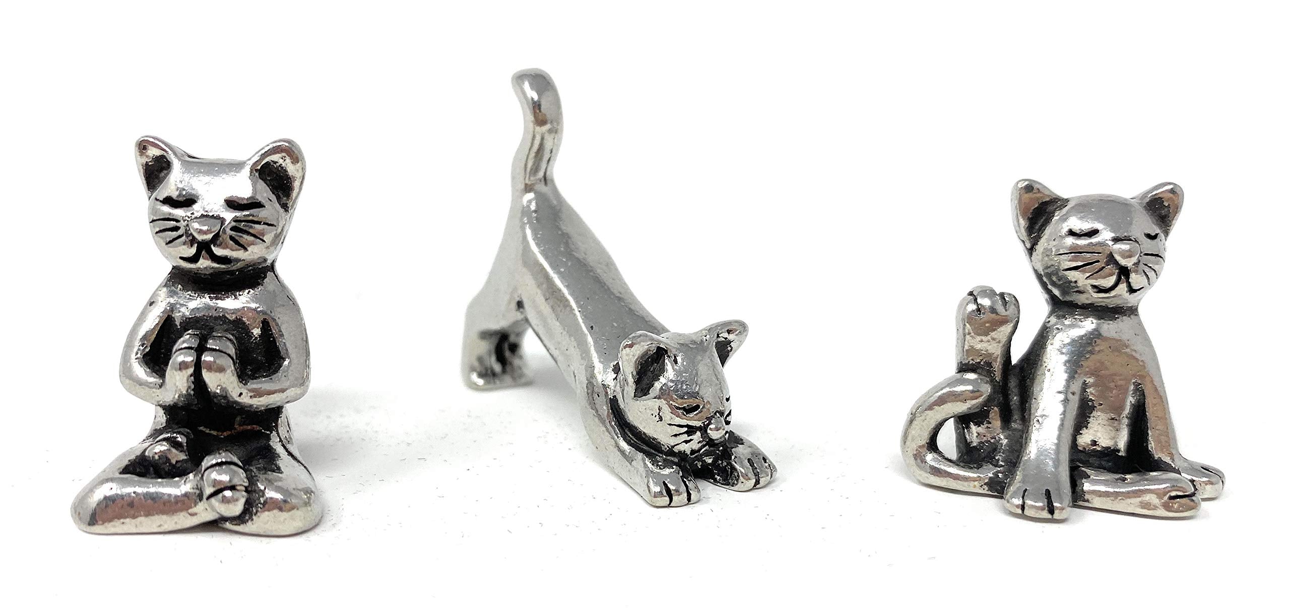 Basic Spirit Yoga Cat Figurine Set (Pewter)-Mini 3 pc. Set