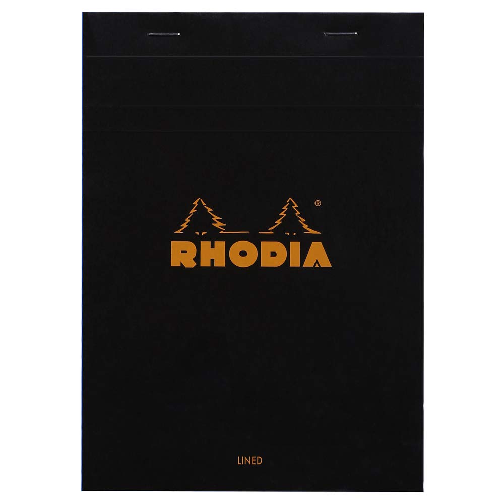 Bloc de notas Rhodia con grapas, rayado y margen, 80 hojas, 6 x 8 1/4, tapa negra