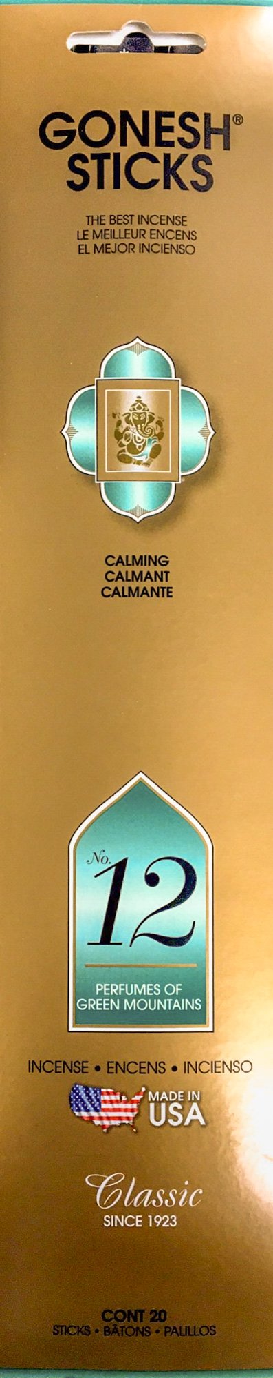 Incienso Gonesh, Clásico nº 12 Perfumes de las Montañas Verdes - 20 varillas
