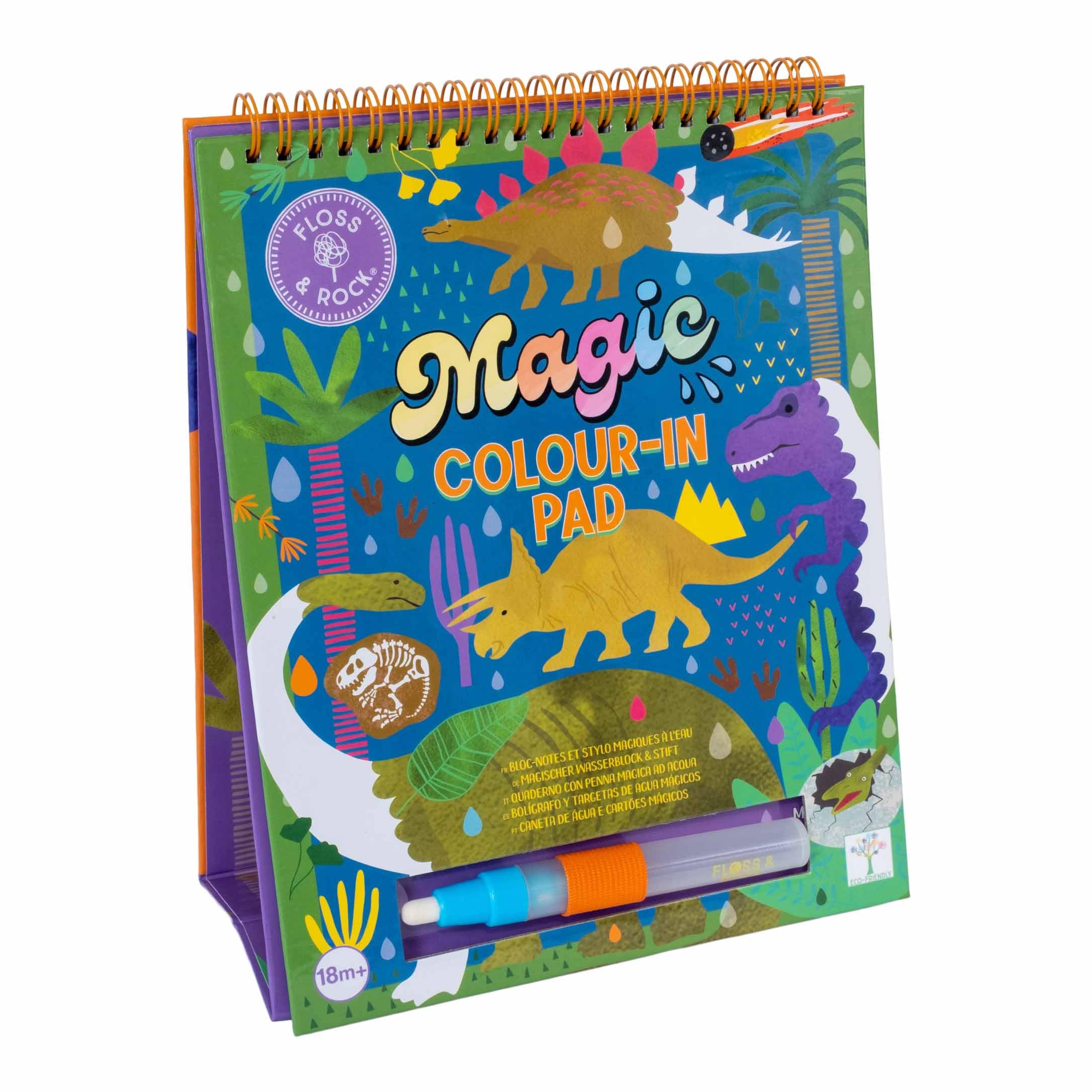 Kit de caballete con acuarela y bolígrafo Floss & Rock Dino Easel, 10,23 pulgadas de largo, materiales de aprendizaje, dibujo y pintura