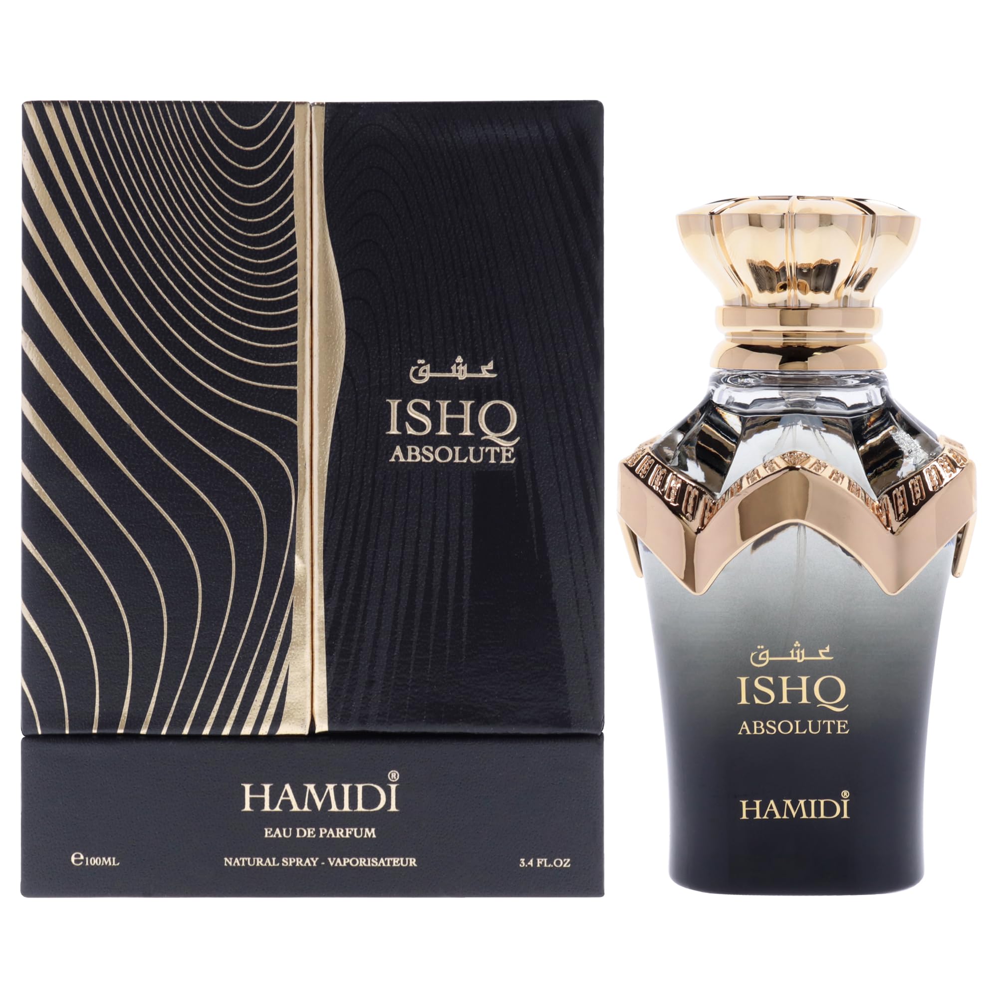 Hamidi Ishq Absolute Eau de Parfum Unisex, Fresh Oriental Floral Fragrance with Grapefruit Pink Pepper Violet and Amberwood, 3.4 oz Spray