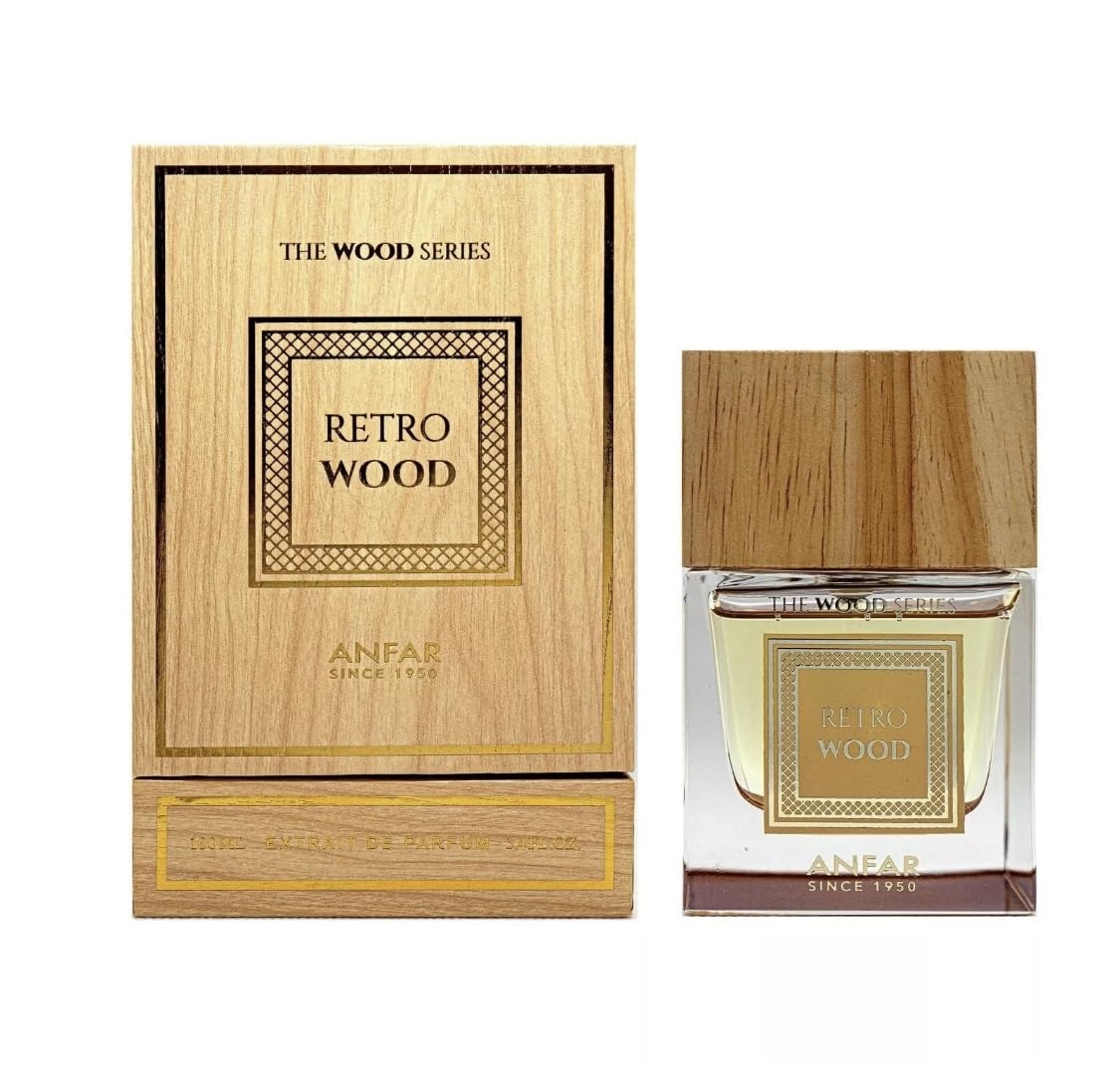 Anfar Retro Wood Extrait de Parfum Unisex Woody Spicy Aromatic Fragrance with Ginger Saffron and Oud 3.4 oz Spray