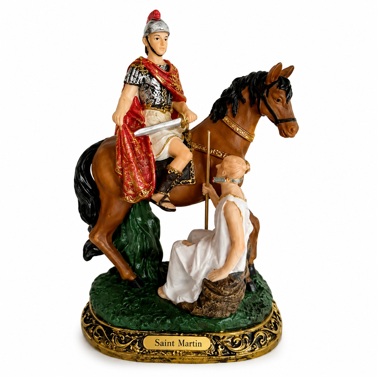 San Martin Caballero White Horse Catholic Statue 5" Resin Figure