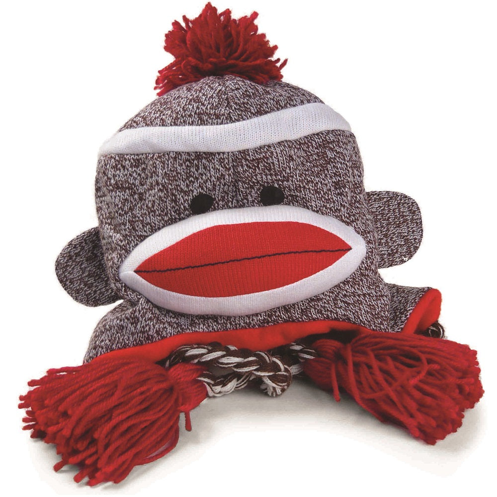 Chapeau Sock Monkey Original de Pennington Bear Company, en tricot, en peluche, taille adulte (gris)