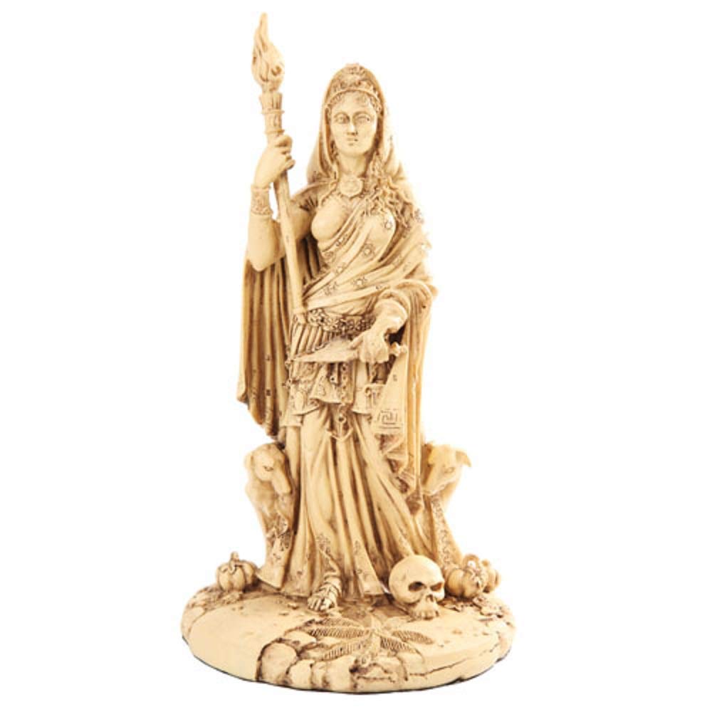 Escultura de la diosa griega blanca Hécate, patrona ateniense de las encrucijadas, la brujería, los perros y las plantas venenosas
