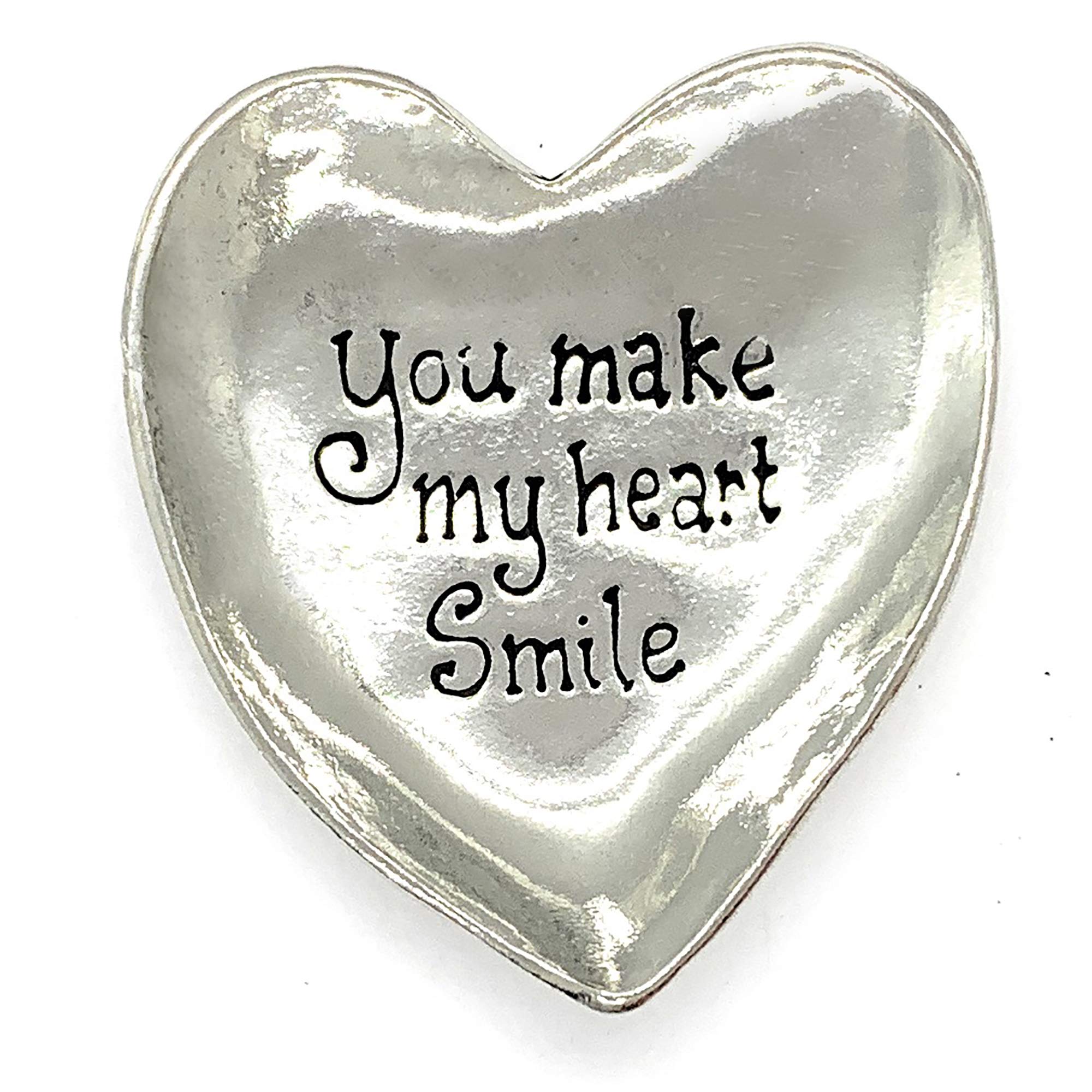Plato para anillos con forma de corazón de peltre "You Make My Heart Smile" de Basic Spirit, caja para regalo de boda