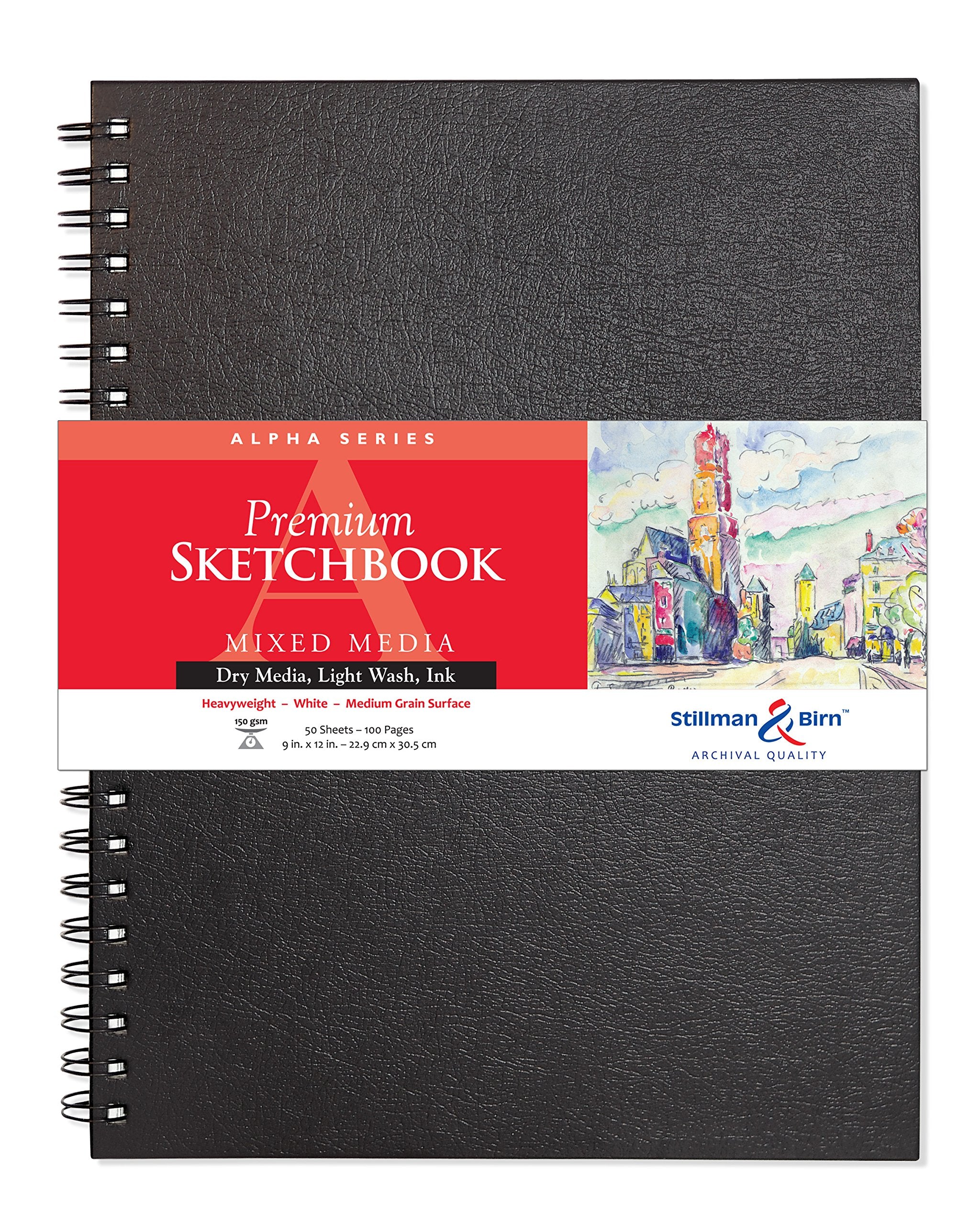 Cuaderno de bocetos de tapa dura de la serie Alpha de Stillman & Birn, formato vertical, 9 x 12, papel blanco de 150 g/m²