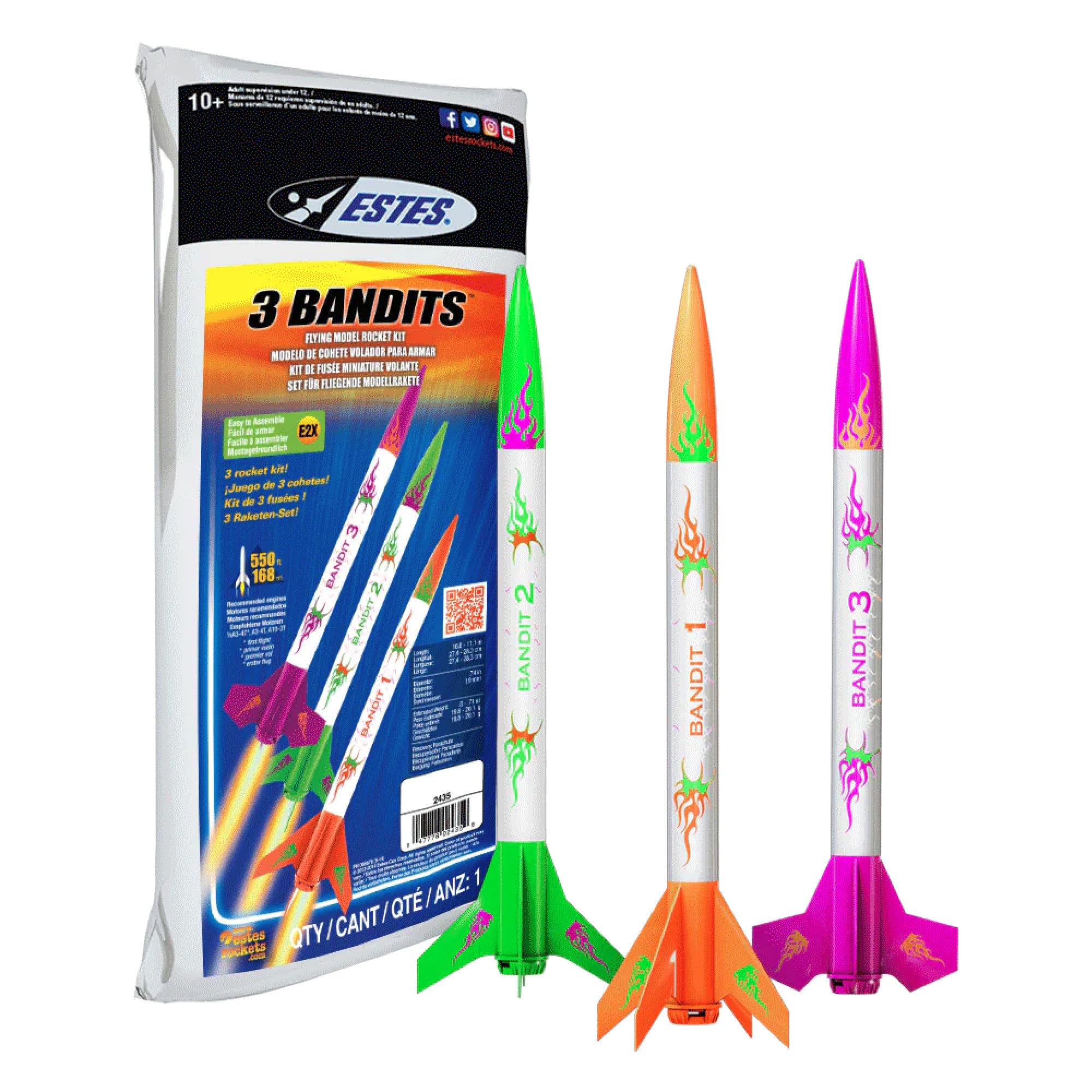Estes 2435 3 Bandits Rocket-Building Kit, Beginner Mini-Engine-Powered Flying-Rocket-Model Kit