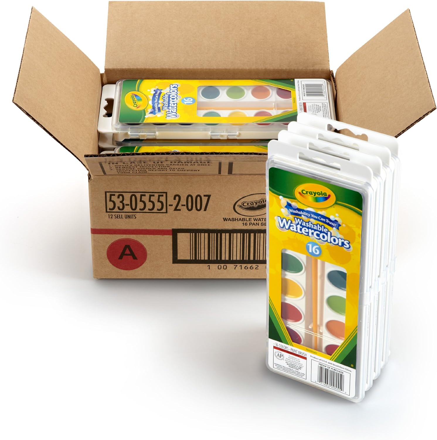 Ensemble de peinture aquarelle lavable Crayola, fournitures artistiques en vrac, 16 unités, boîte de 12