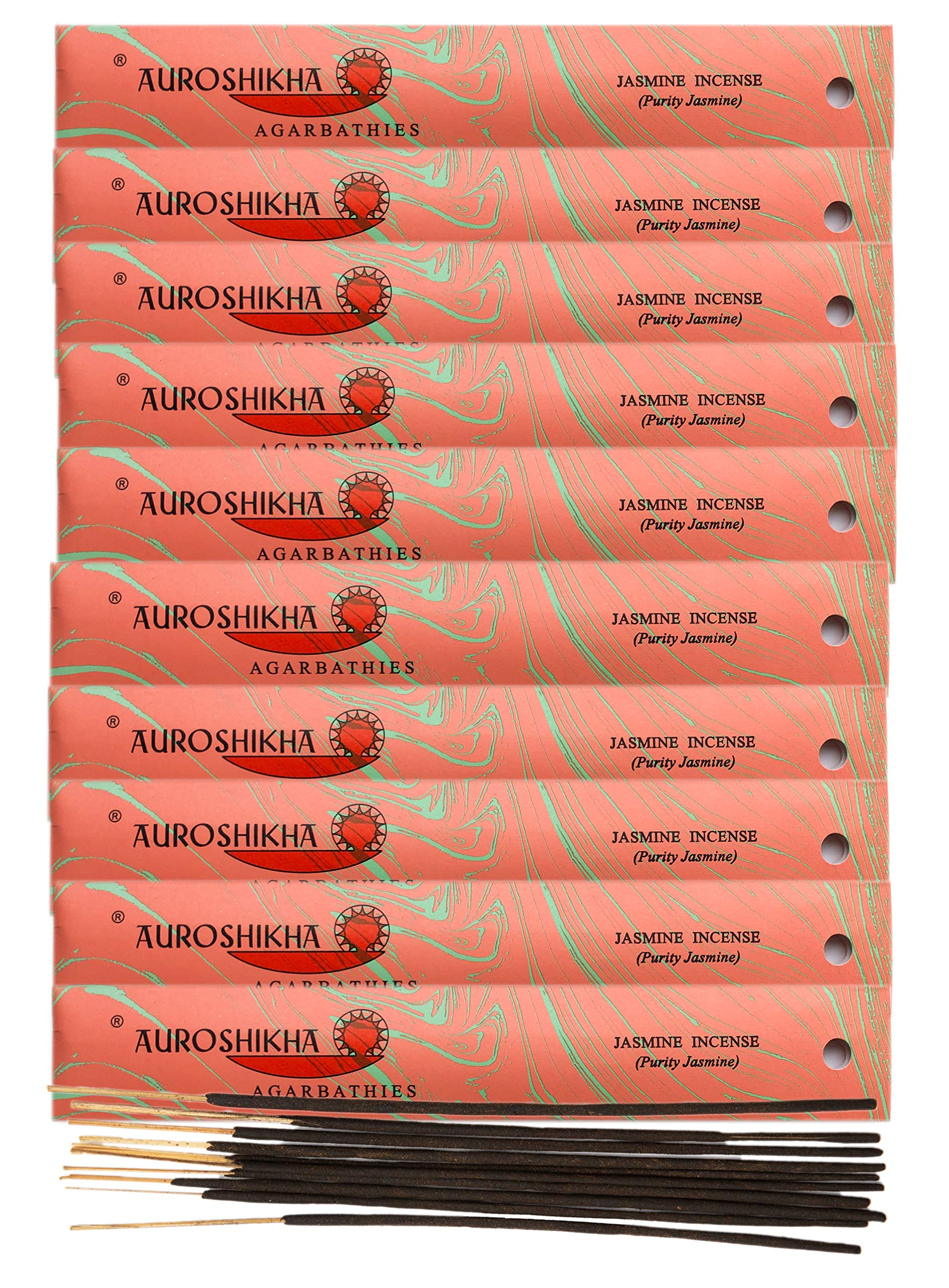(Paquete de 10) Incienso de jazmín Auroshikha, 10 varillas