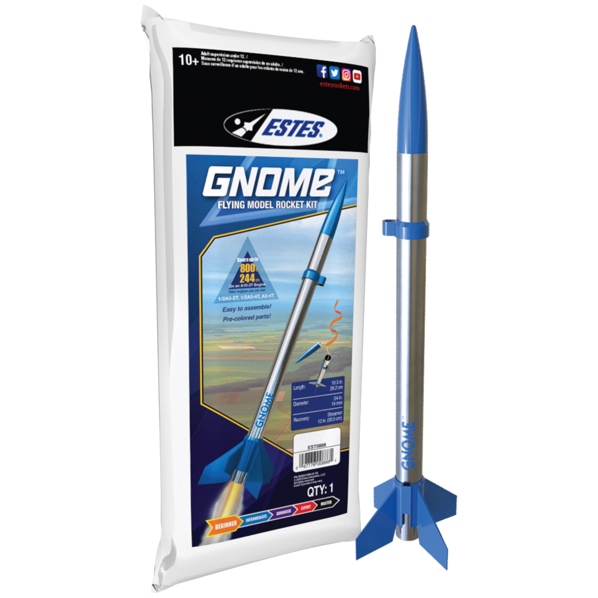 Estes 886 Gnome Rocket-Building Kit, Beginner Mini-Flying-Rocket-Model Kit
