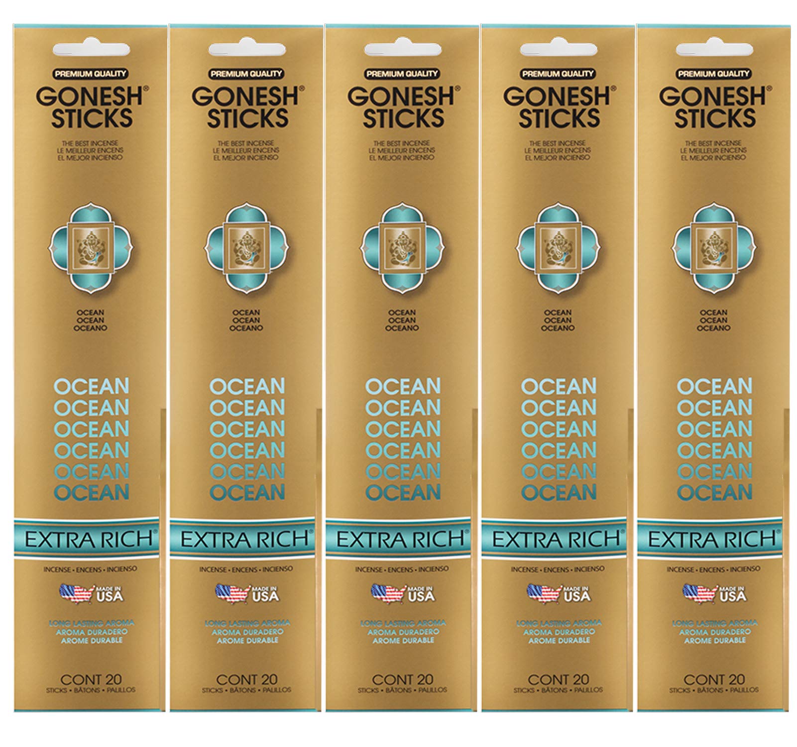 Colección Extra Rich de varillas de incienso Gonesh - Ocean, 5 paquetes (100 en total)