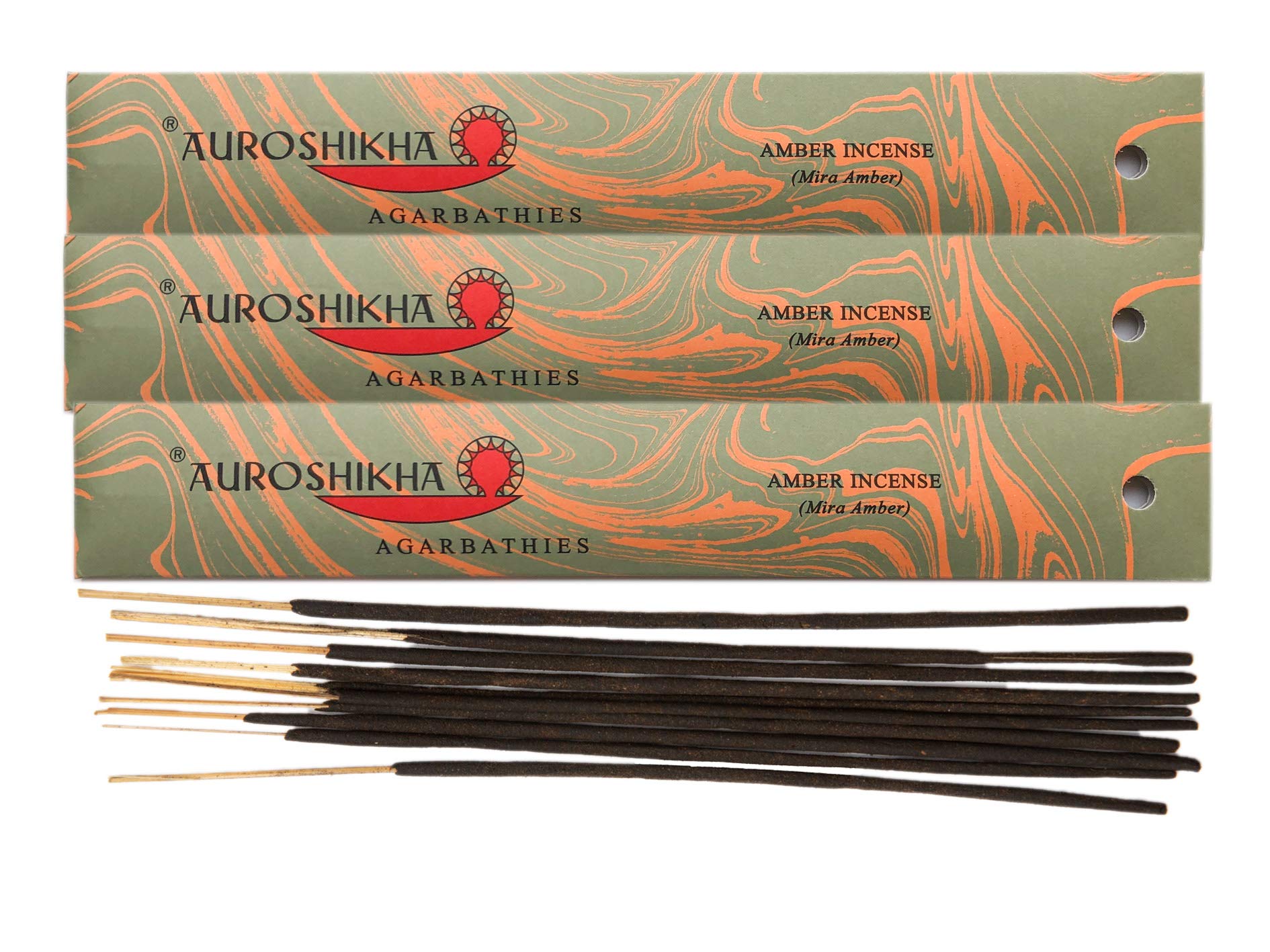 (Paquete de 3) Incienso Auroshikha de color ámbar, 10 varillas