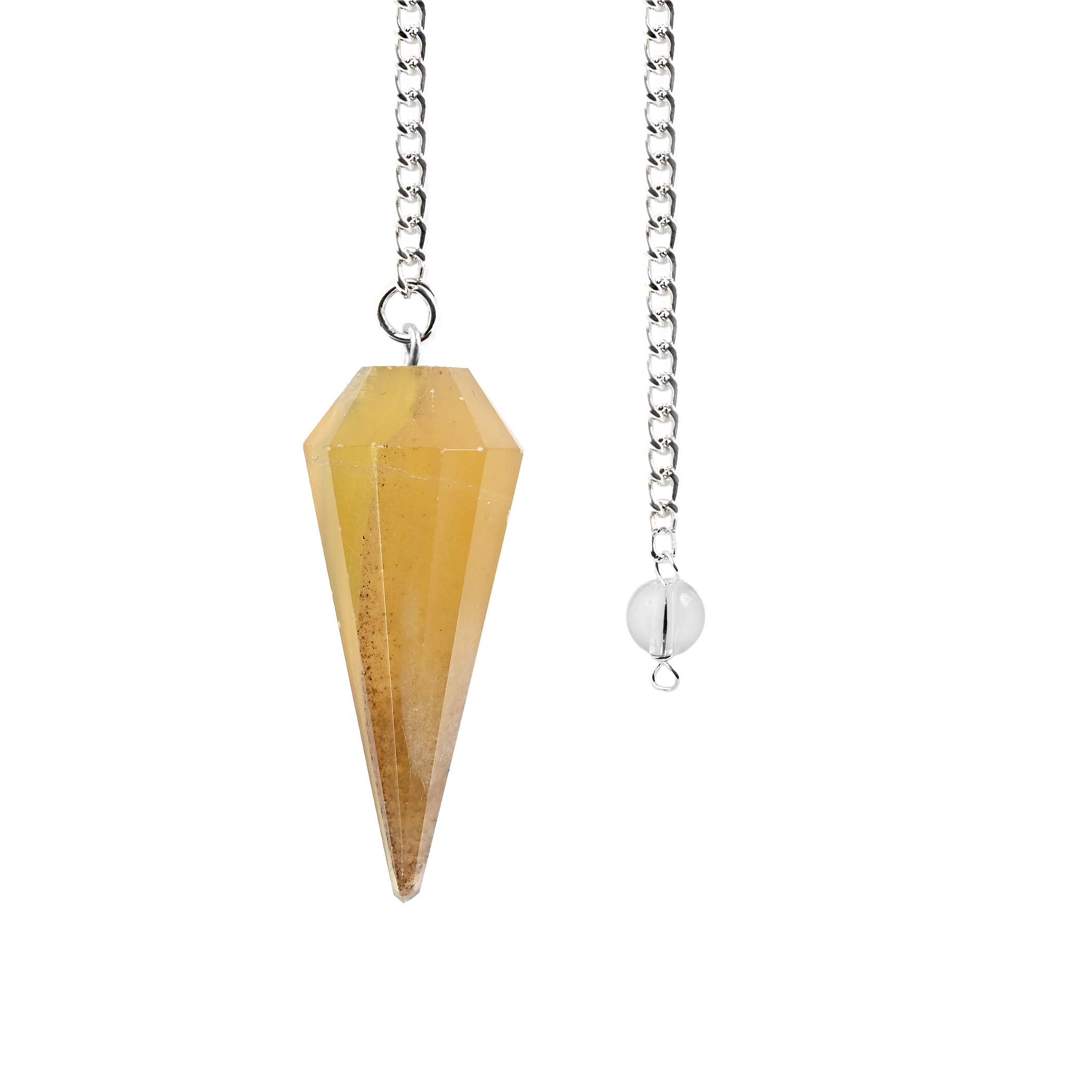 Natural Yellow Fluorite Crystal Gemstone Rock Pendulum - Yellow Color - Hexagonal Pointed, Dowsing, Divination, Reiki Charged, Chakra Healing