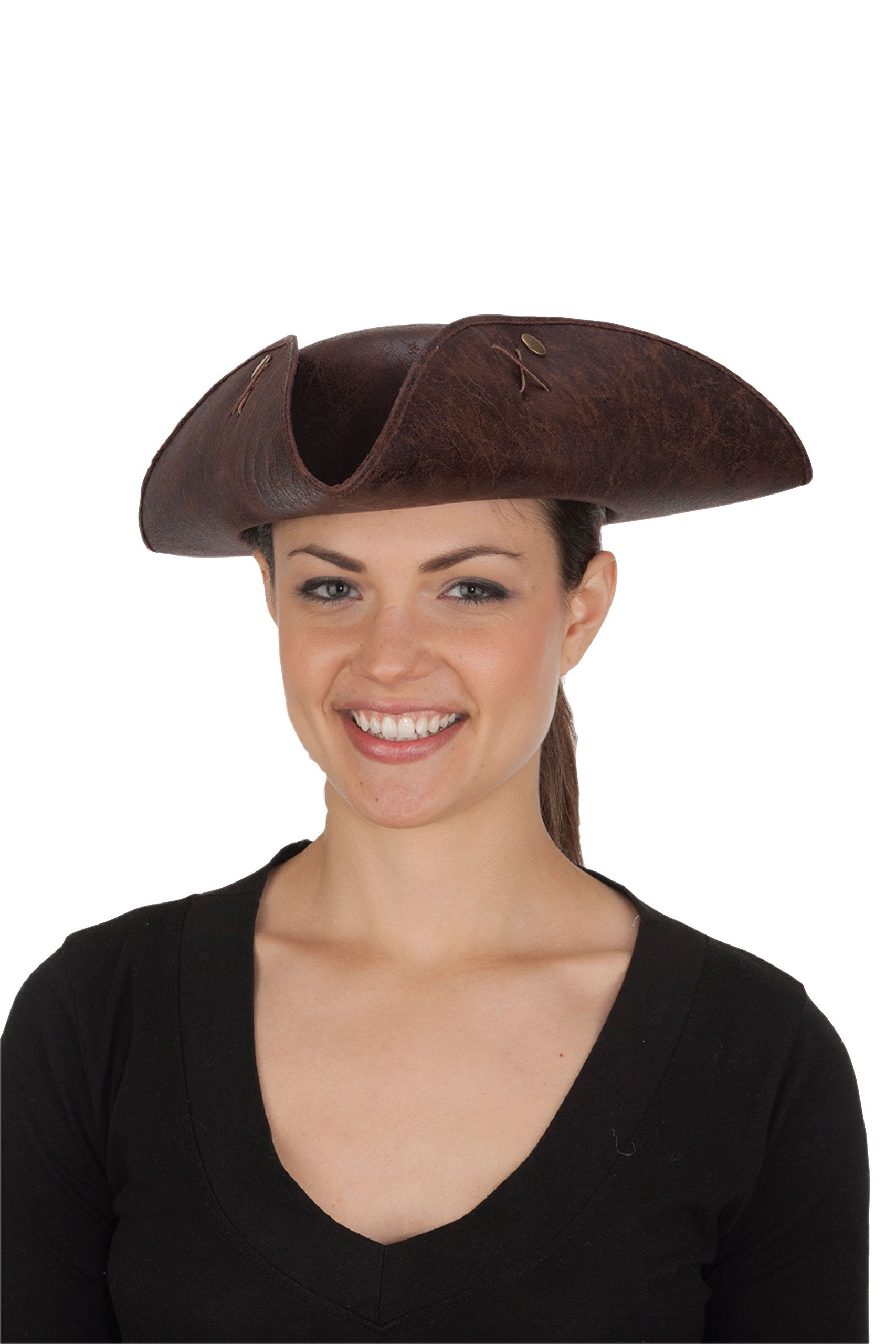 Sombrero Jacobson de piel sintética desgastada para mujer con tres cuernos
