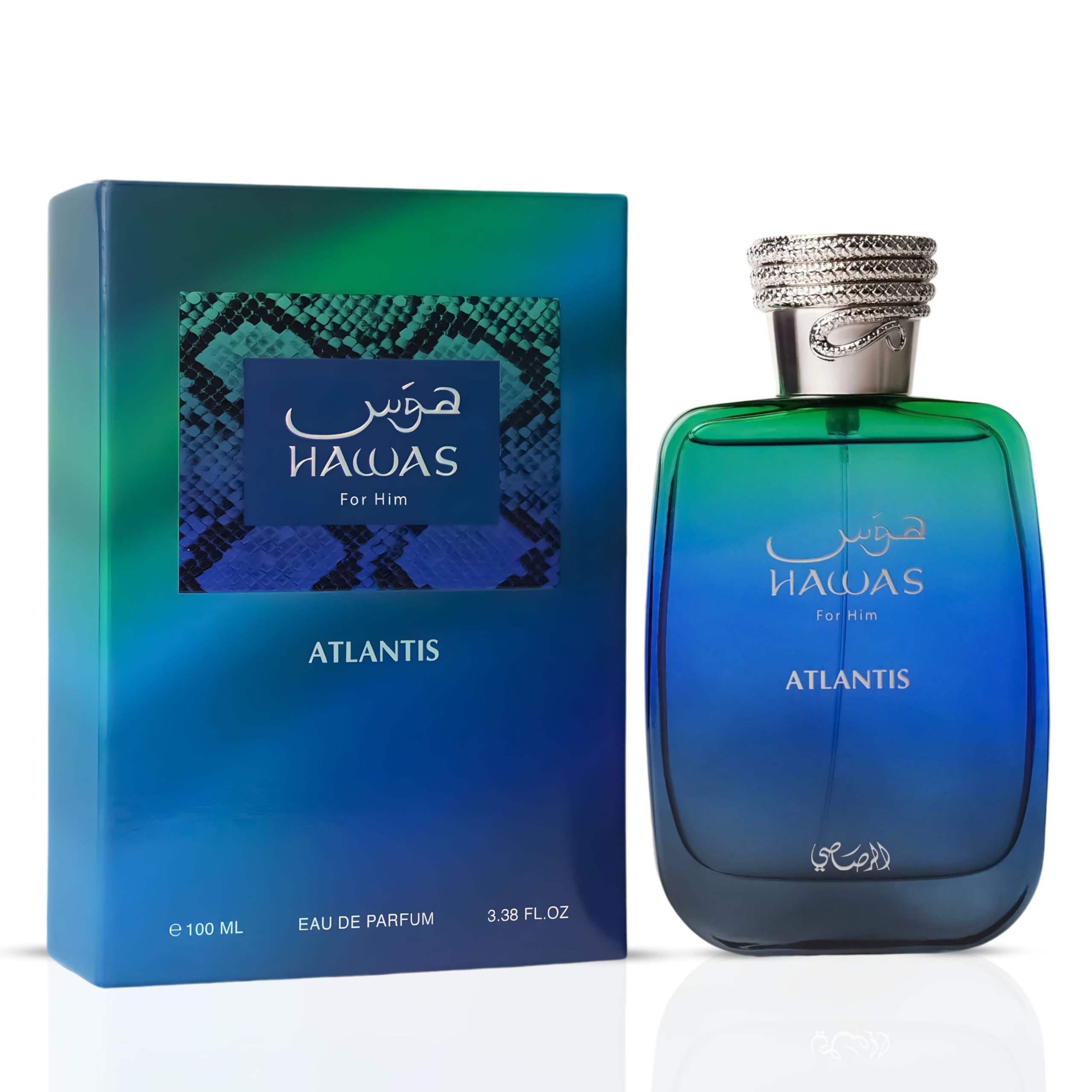 Rasasi Hawas Atlantis Eau de Parfum, Fresh Aquatic Woody Fragrance, 3.38 Oz