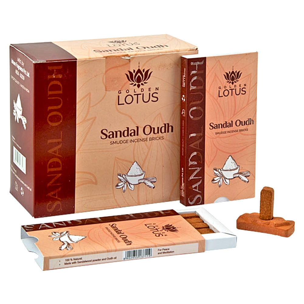 Ladrillos de incienso natural Golden Lotus Smudge, caja a granel de 180 ladrillos - Sandal Oudh