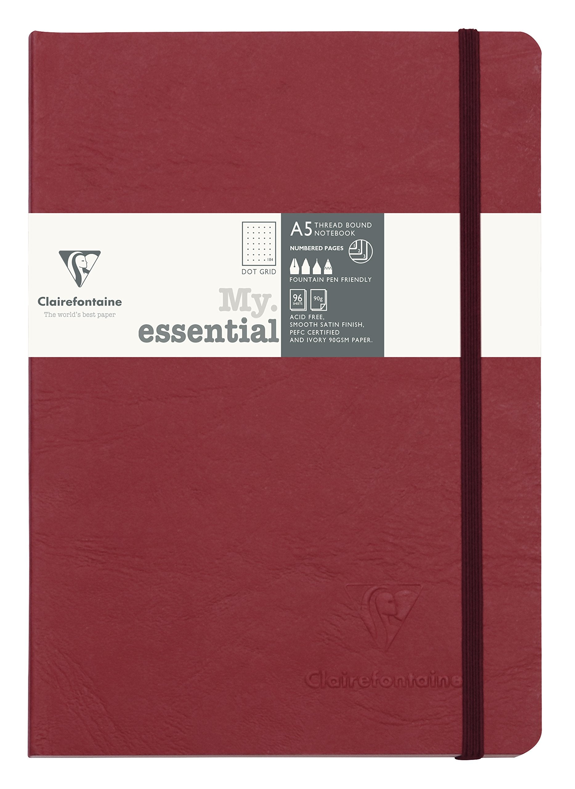 Cuaderno encuadernado con páginas "My Essential" de Clairefontaine, 96 hojas con puntos, 6 x 8 1/4, color rojo