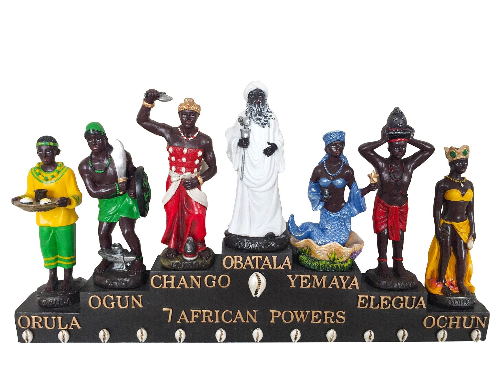 Estatua de los 7 poderes africanos de 13 pulgadas Estatua de los siete poderes africanos Estatua de Orisha Escultura de los santos negros