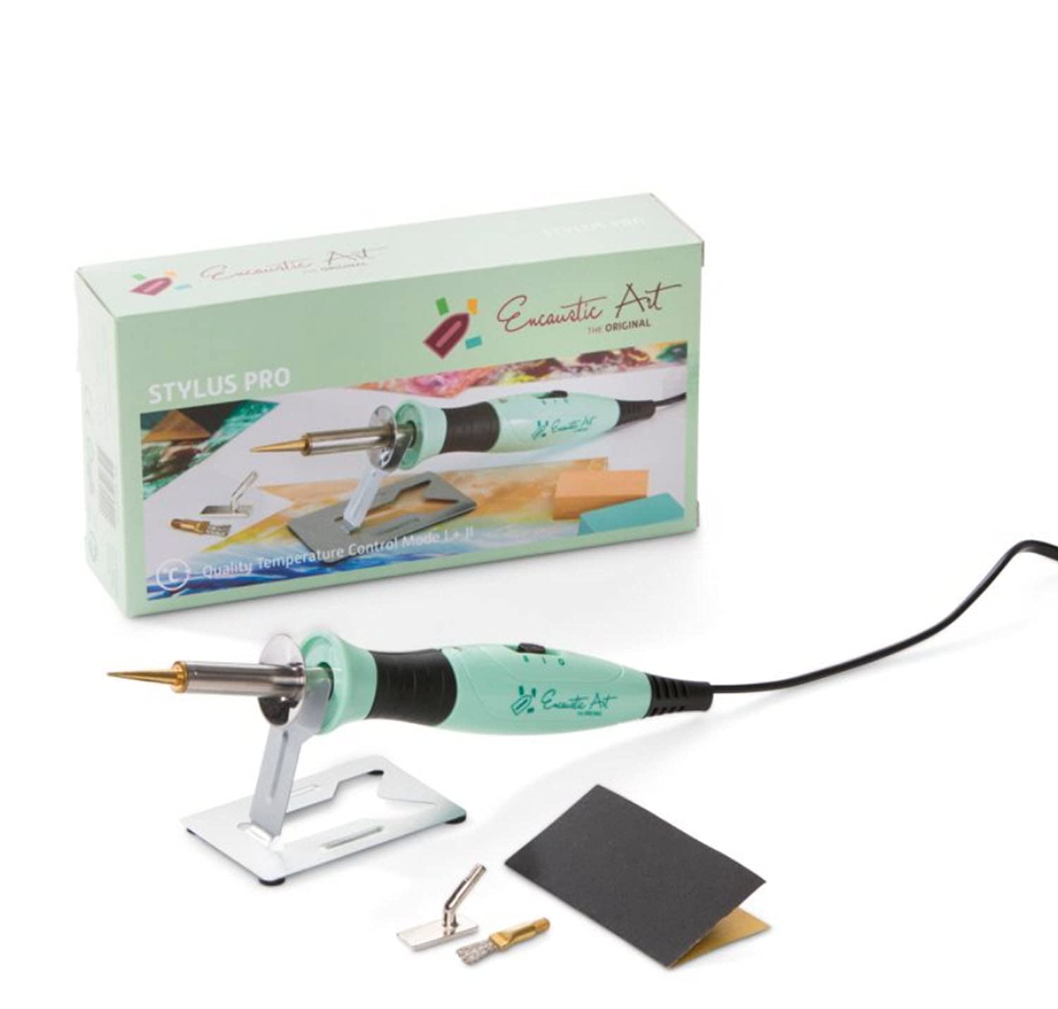 Lápiz profesional para arte encáustico, herramienta de baja temperatura: incluye lápiz, 3 accesorios: punta de dibujo estándar, cabezal de pincel y forma rectangular. Suministros para pintura encáustica