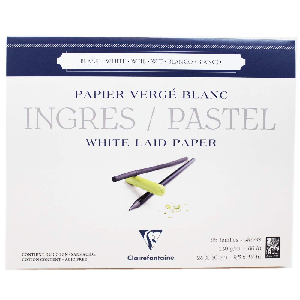 Papel para pastel Ingres blanco Clairefontaine, 130 g, bloc encolado, 25 hojas, 23,5 x 30,5 cm